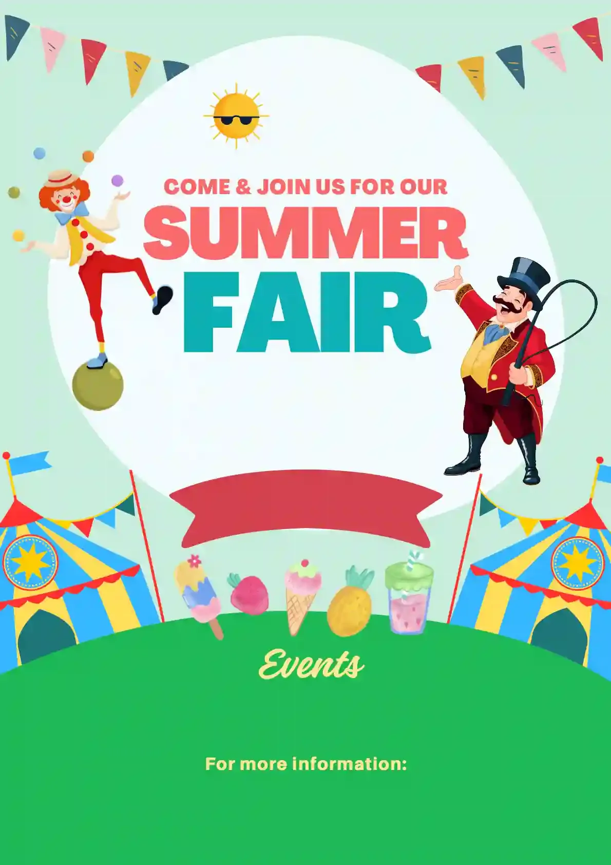 Printable circus themed summer fair poster template for school events