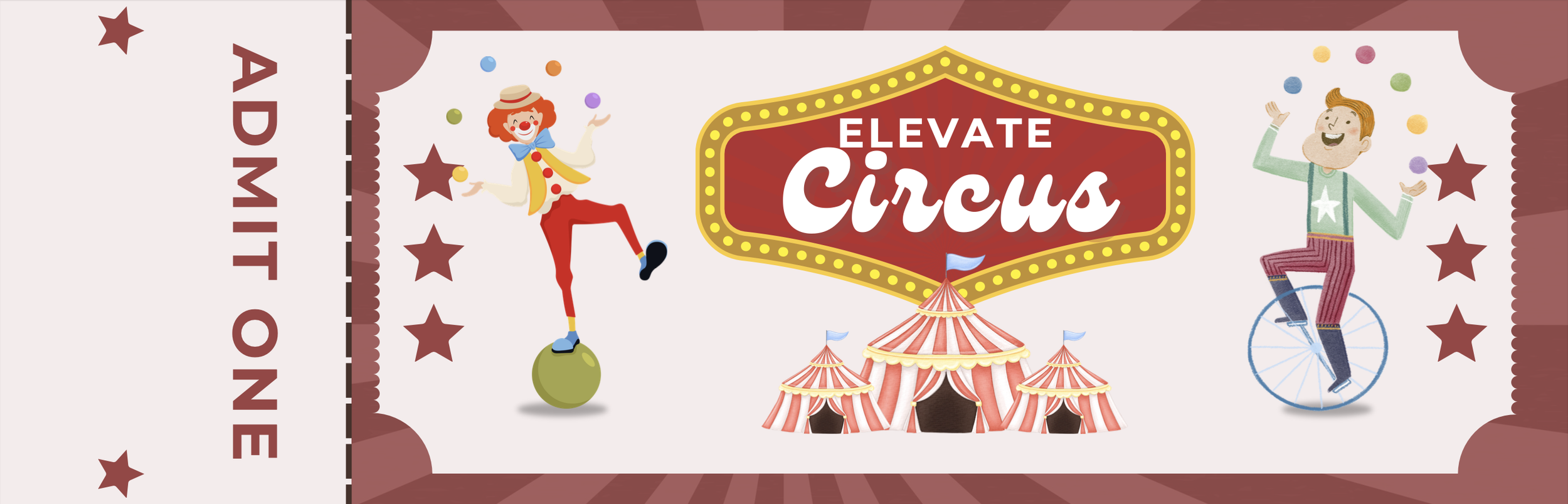 Printable Elevate Circus show ticket template for school circus events