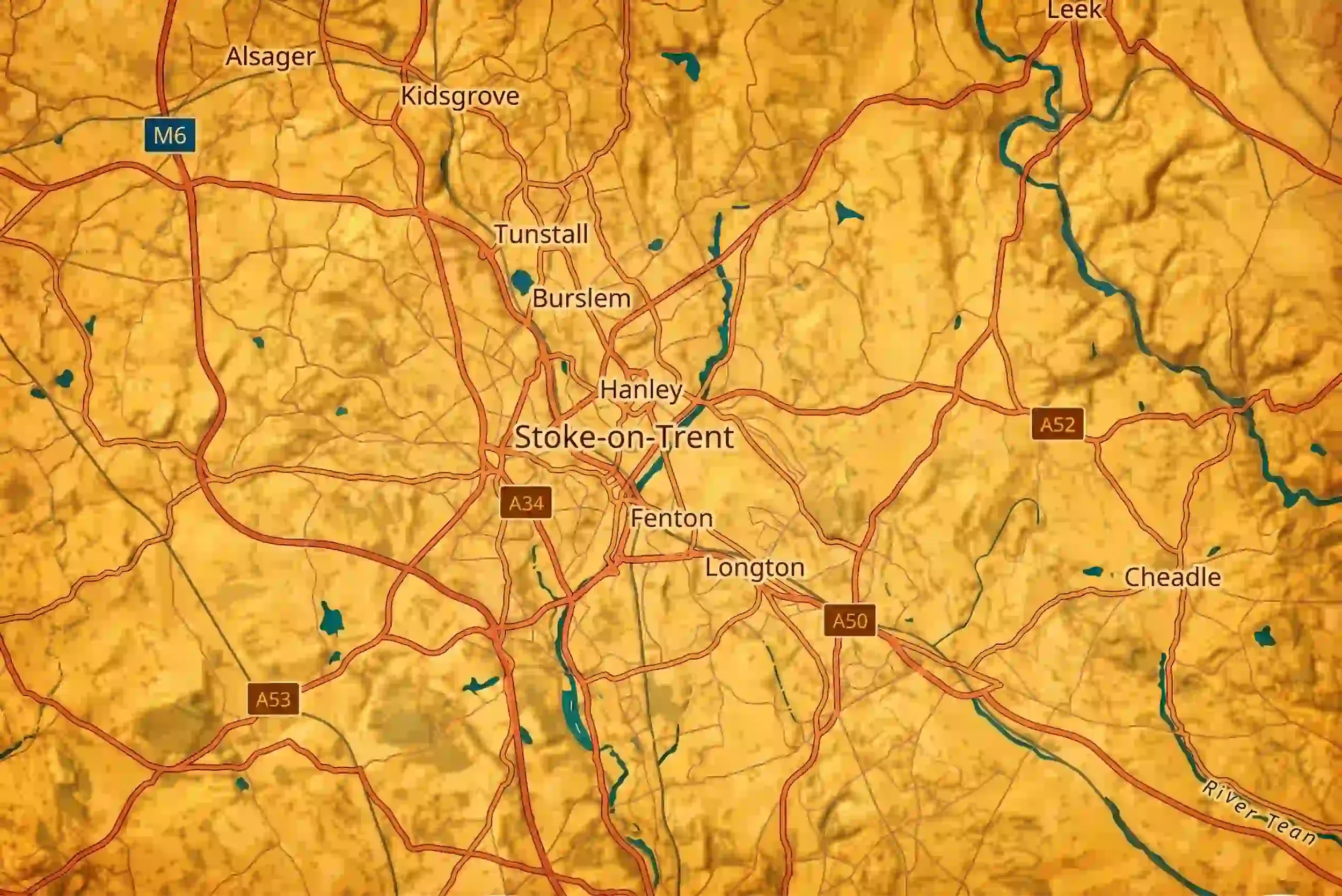 Map of Stoke on Trent and surrounding areas