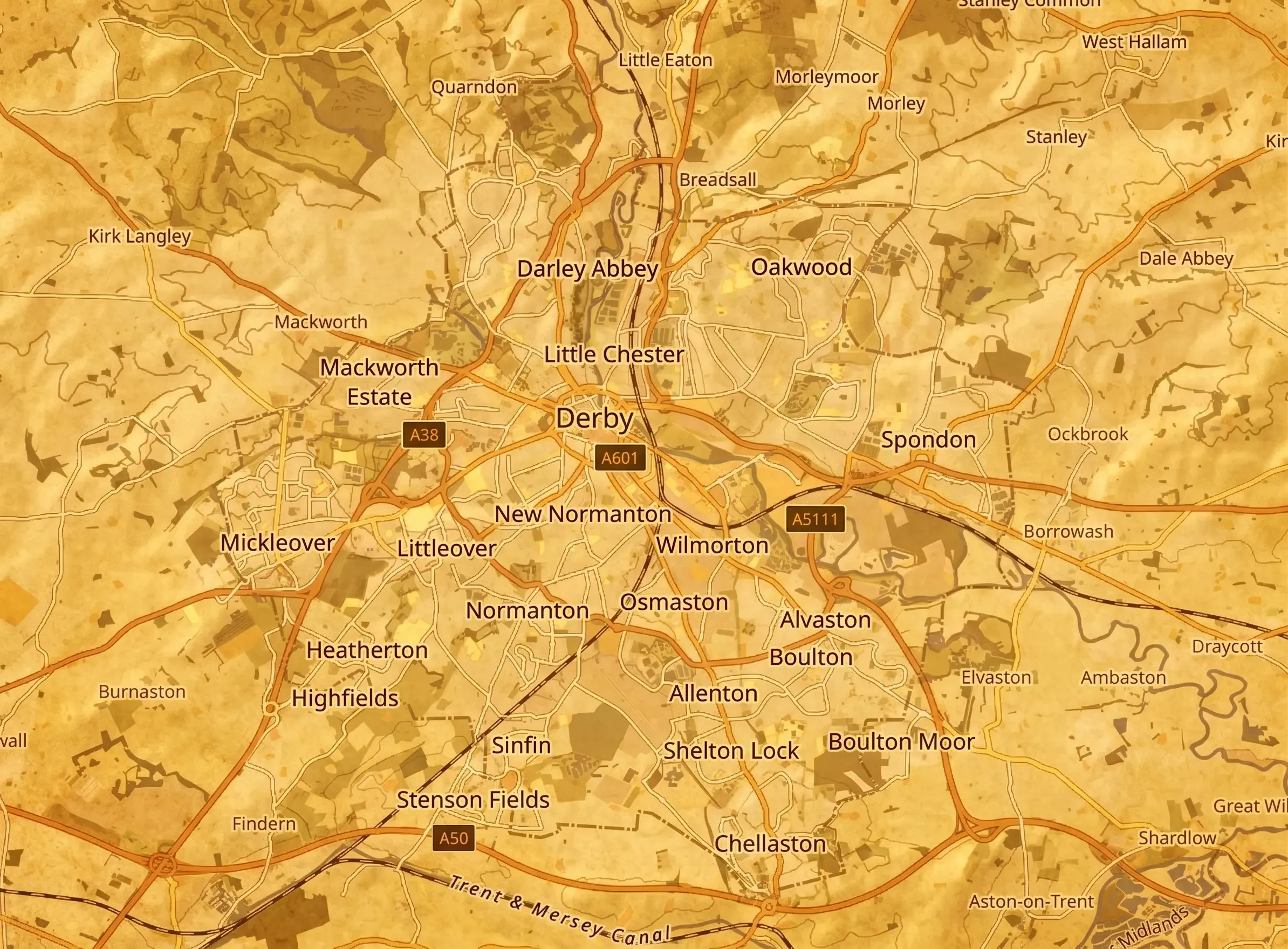 Map of Derby and surrounding areas
