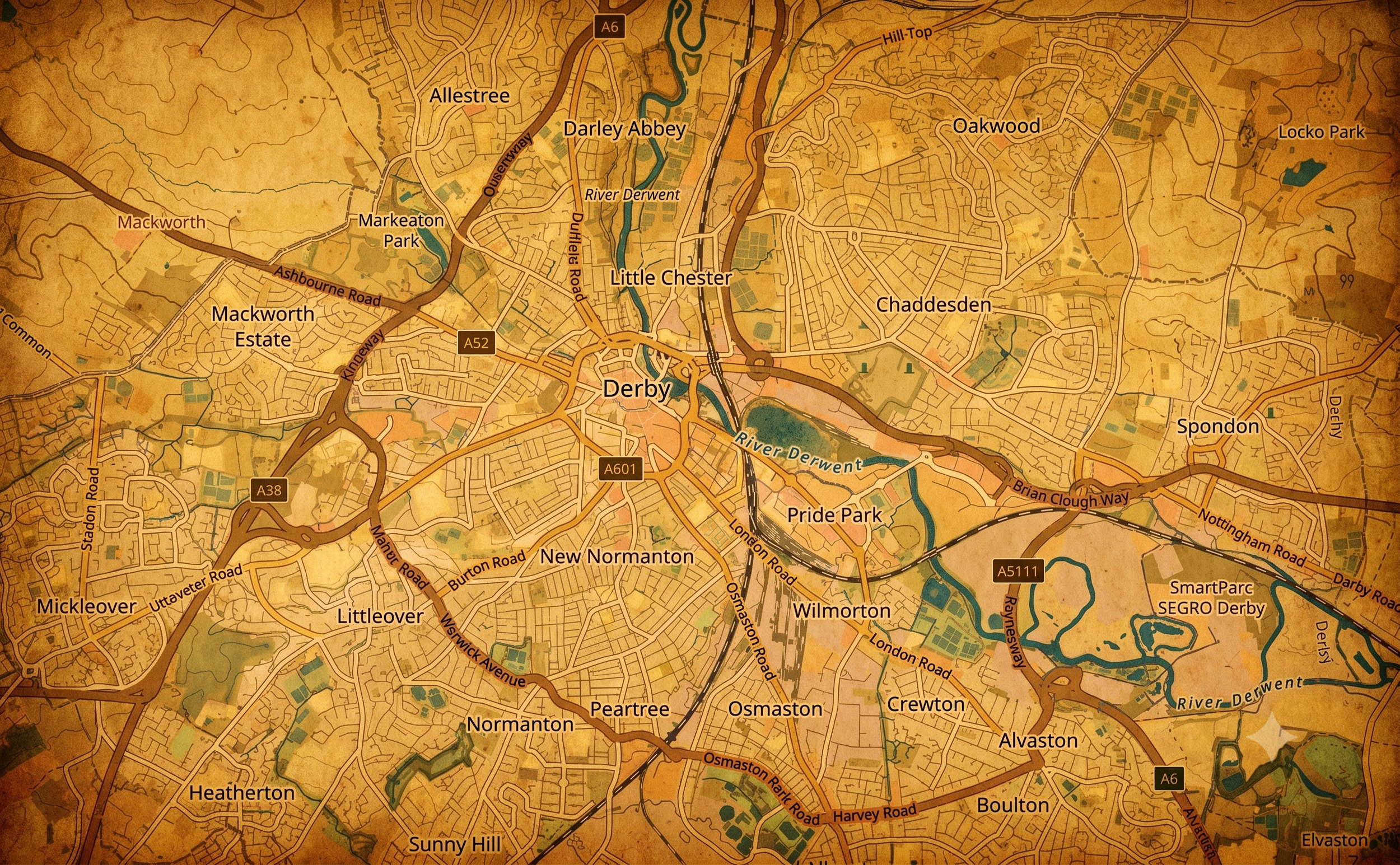 Map of Derby and surrounding areas