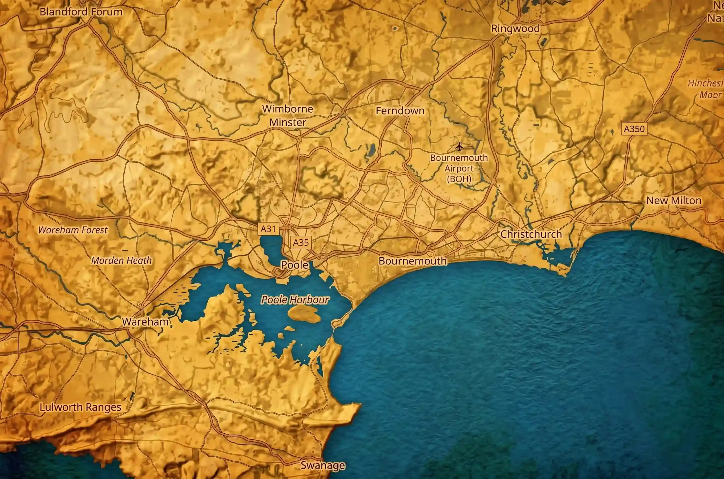 Map of Bournemouth and surrounding areas