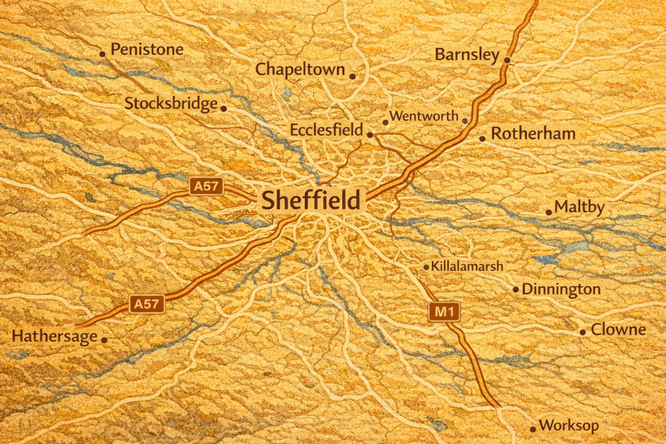 A map of Sheffield and the surrounding area