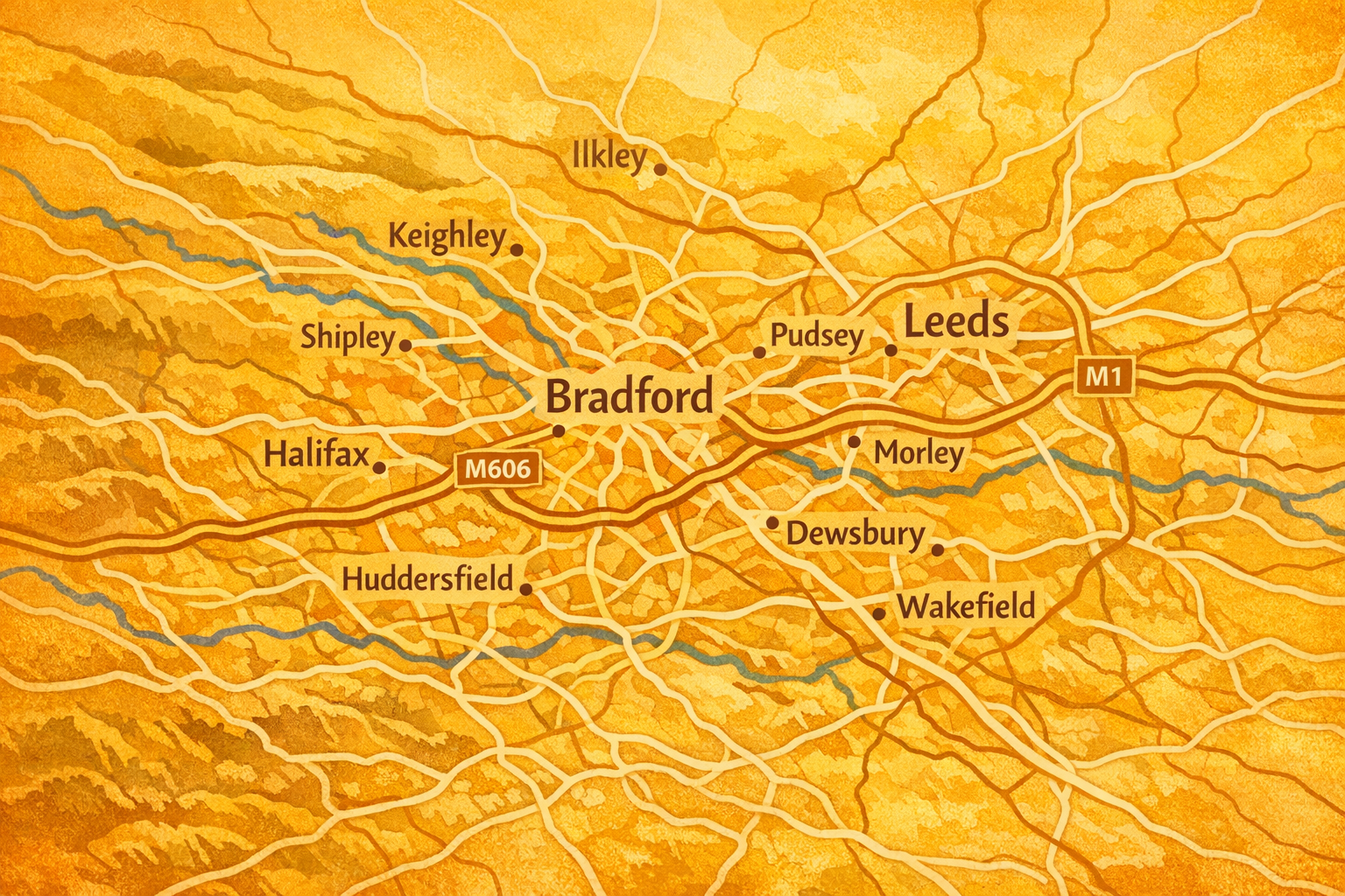 A map of Bradford and West Yorkshire