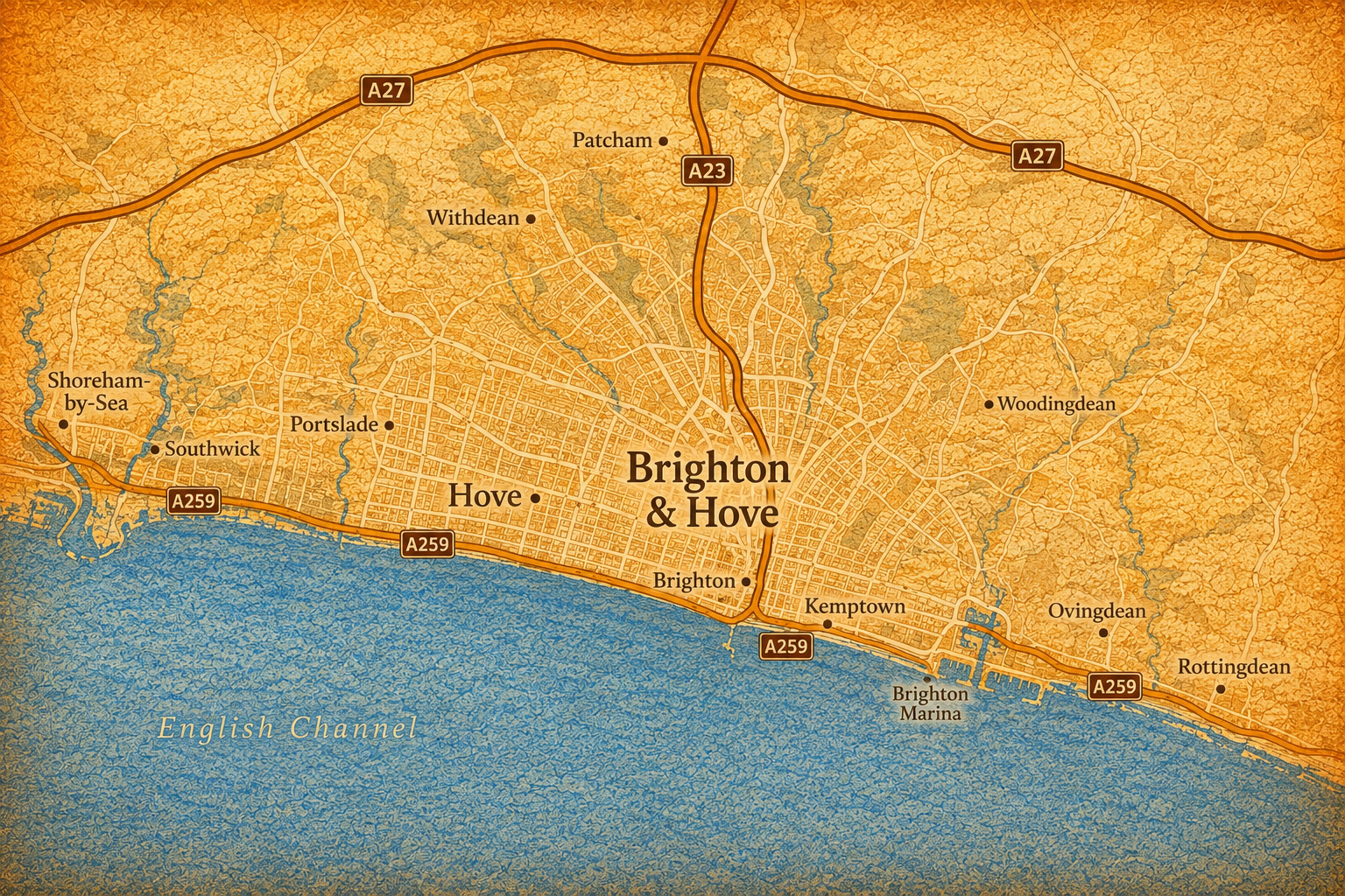 Map of Brighton and Hove and surrounding areas