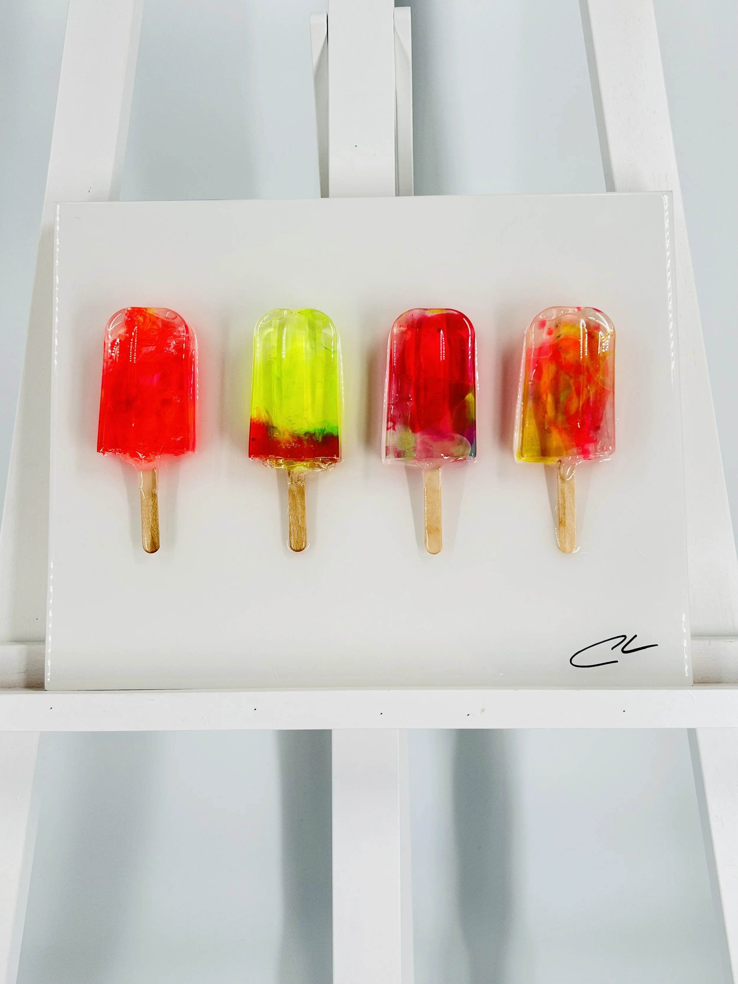Large Vivid Resin Popsicle Art on Gesso Wood Board
