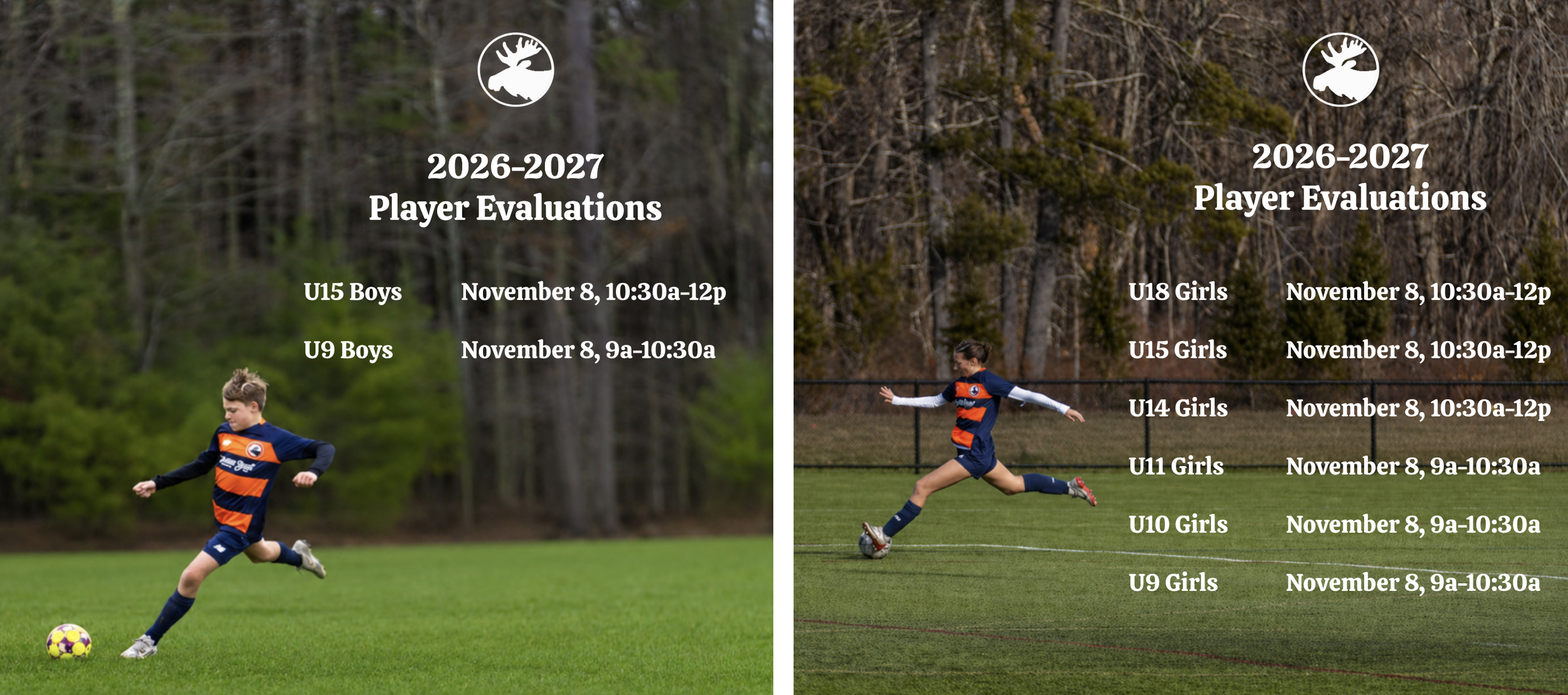 We are hosting our annual second round of player evaluations on Sunday, November 8 at the Gorham Sports Center (125 Narragansett Street).

Click on image for a link to our free pre-registration page.
