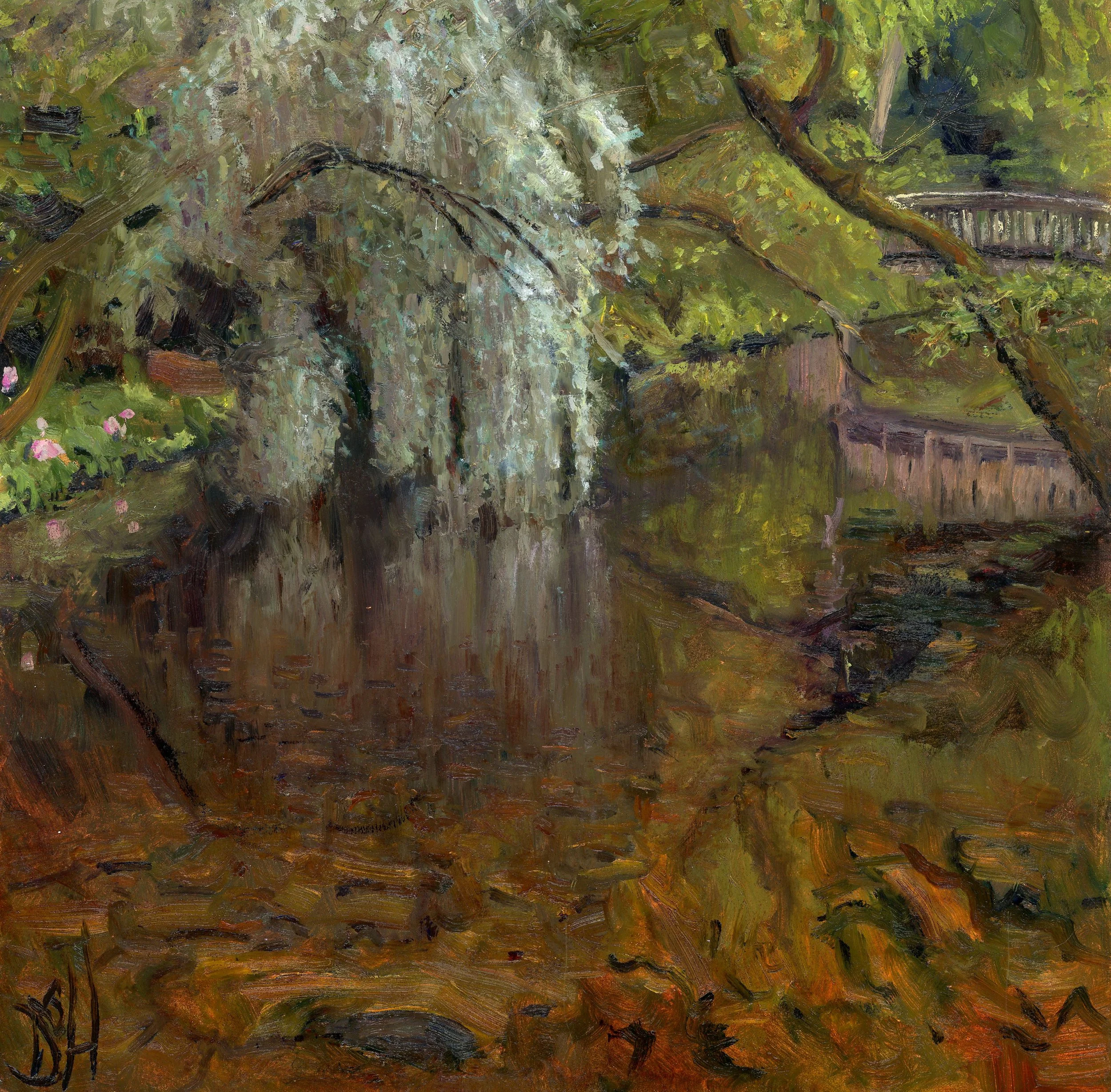 White Willow, Water of Leith, oil on board, 30 x 30 cm, Scotland