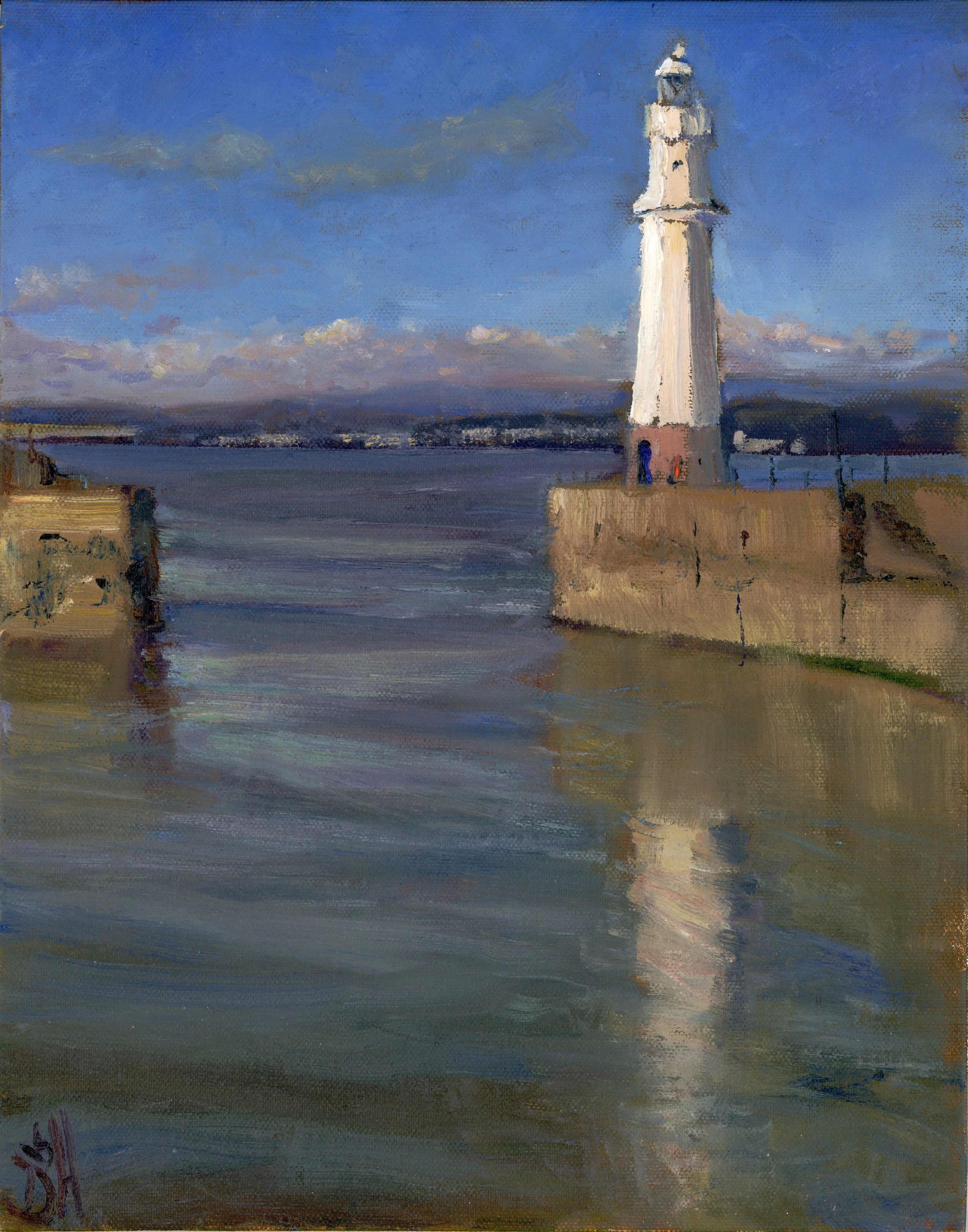 Newhaven Lighthouse, oil on board, 35.5 x 27.9 cm, Scotland, 2025