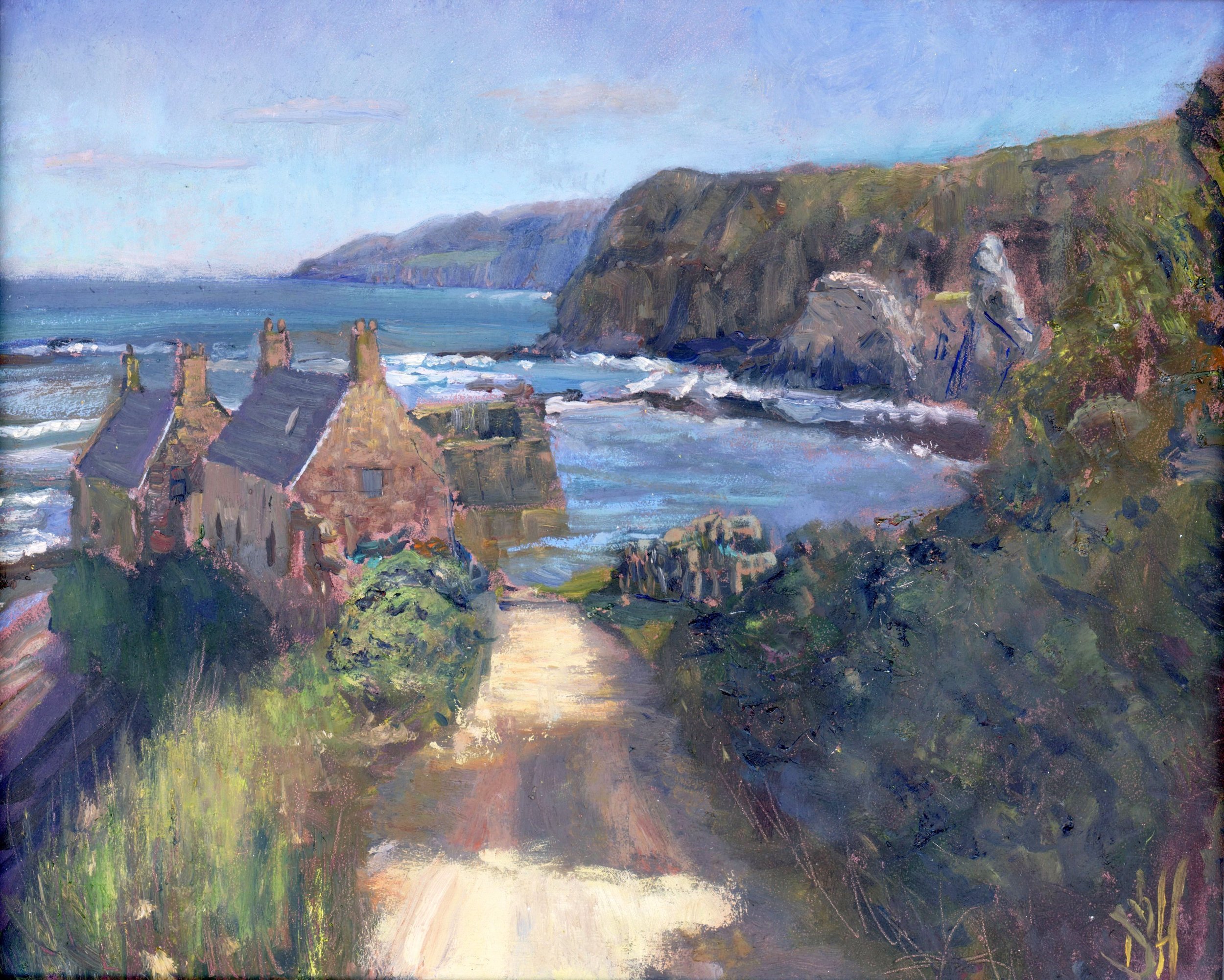 Cove, Cockburnspath, oil on board, 35.6 x 27.9cm, Moy MacKay Gallery