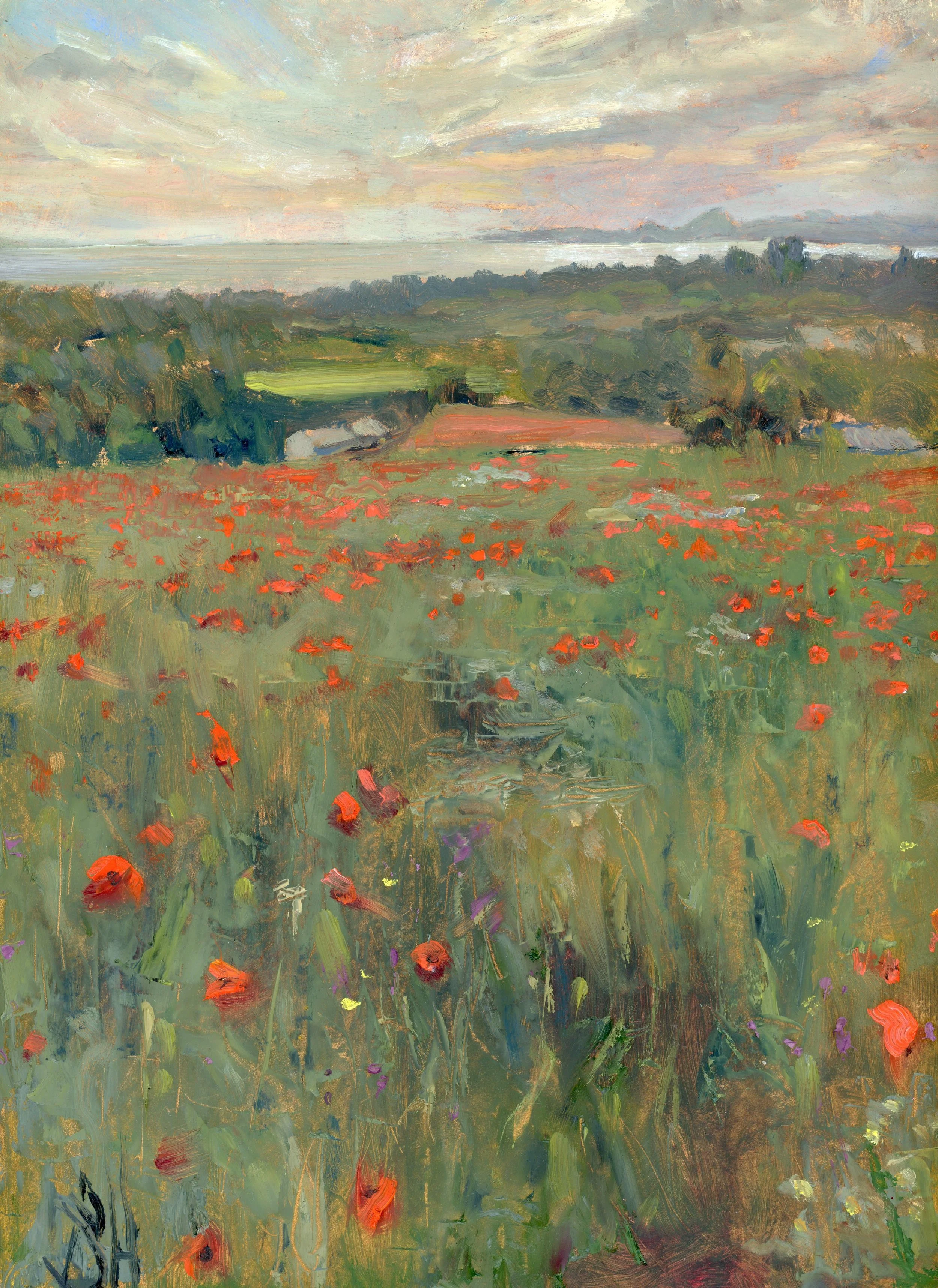 Poppy Field, Edinburgh, oil on board, 34 x 27 cm, Atelier Gallery