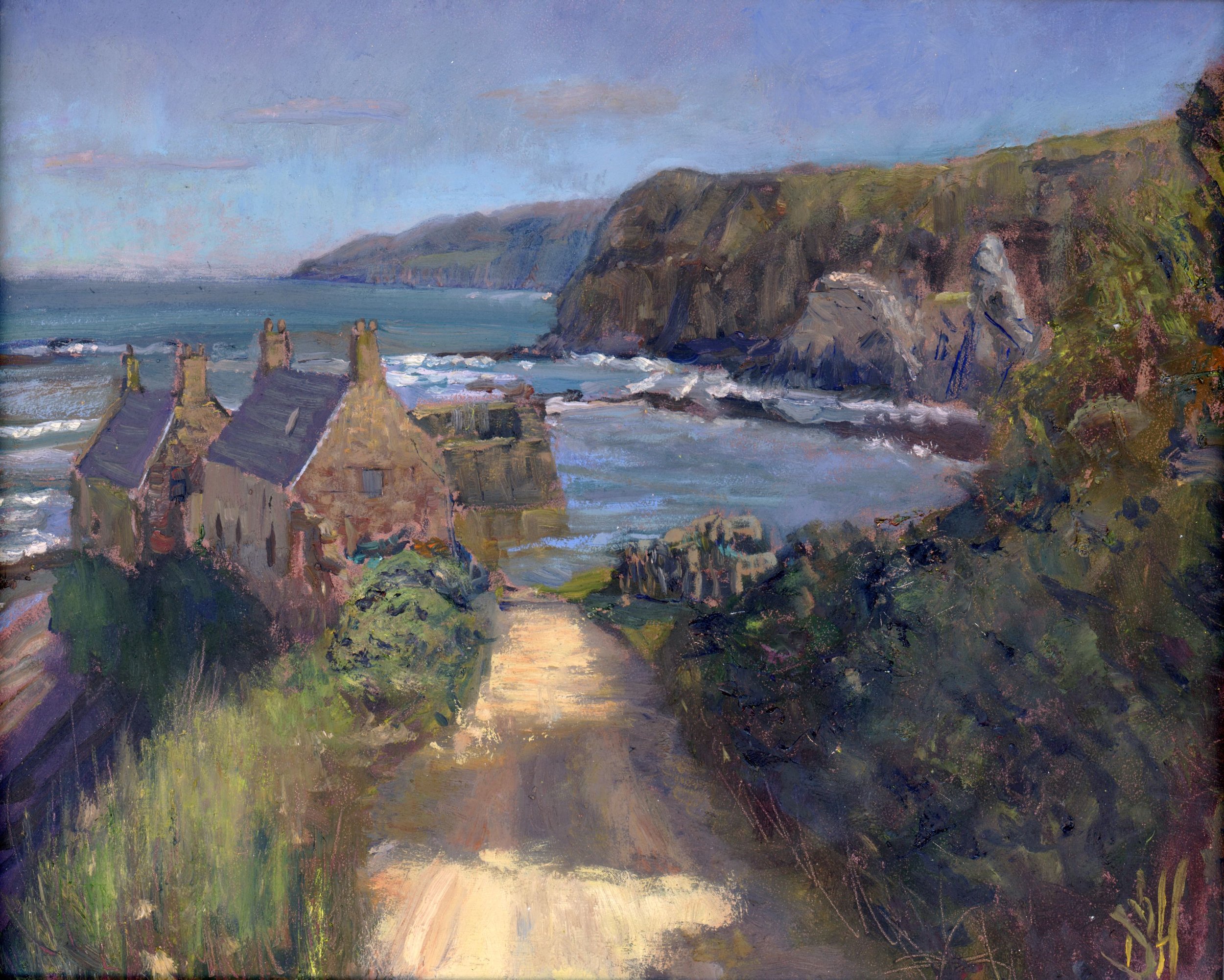 Cove, Cockburnspath, oil on board, 35.6 x 27.9cm, Moy MacKay Gallery