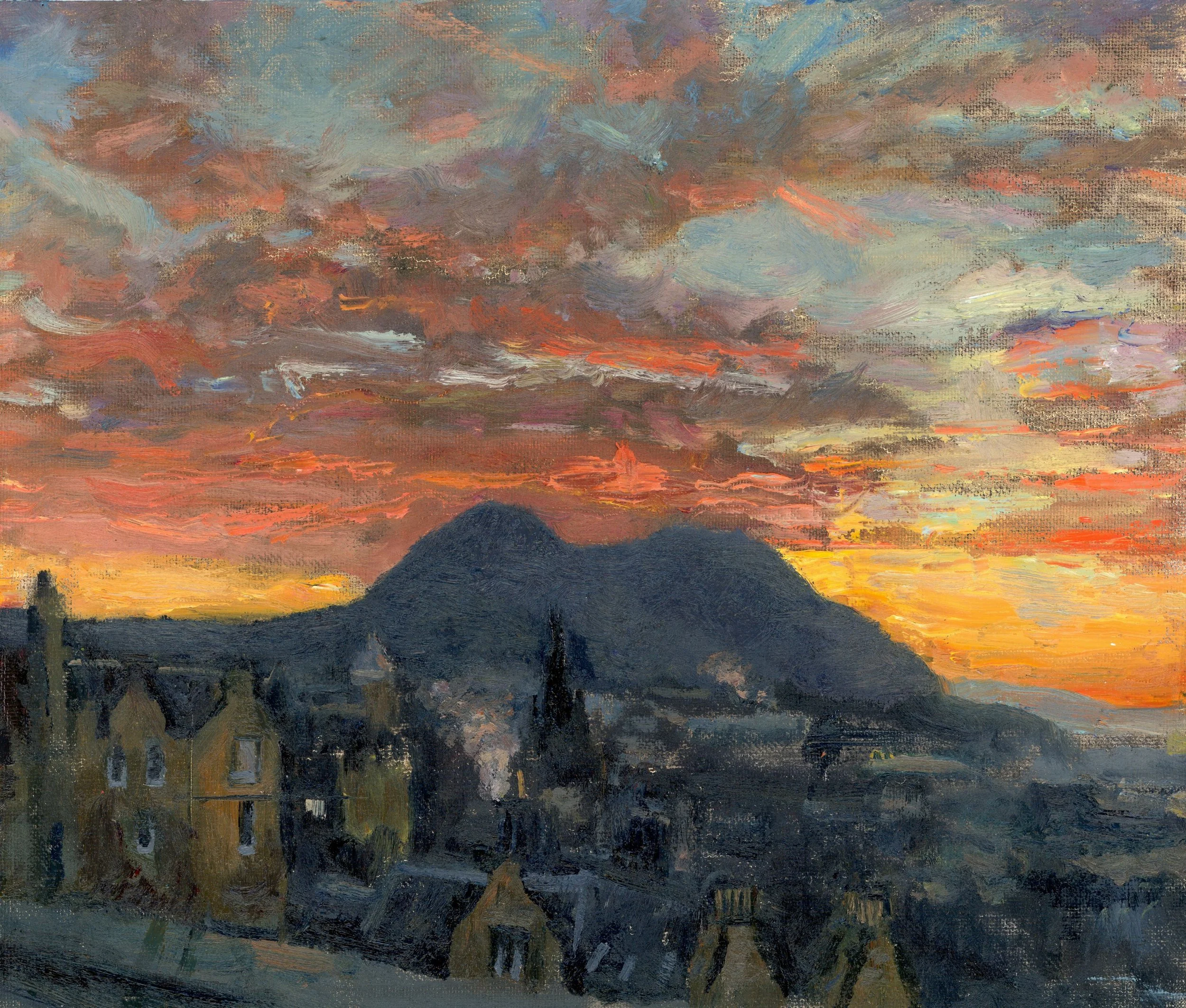 Dawn from the Castle, 34 x 29cm, Scotland