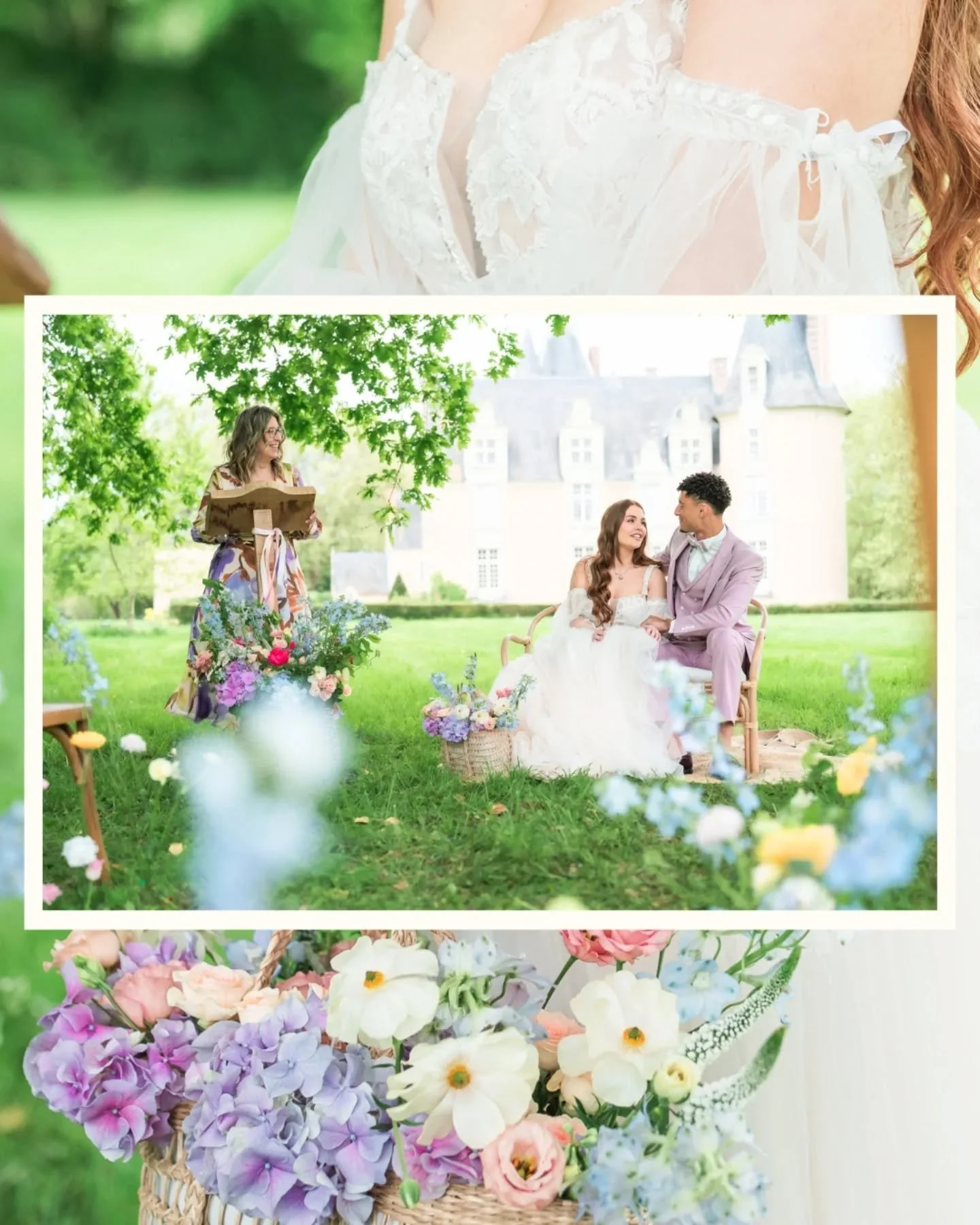 L'échange des alliances et la poésie du rituel des rubans 🎀🌸🤍
.
.
.
@leplessischivre
@amel_event 
@sakinartist_ 
@angele_jfr_ 
@atelier_paola_blauwart 
@hortensia_et_marguerite 
@atelierlealg 
@kitanda_fr 
@boutchecoiffure 
@maisond