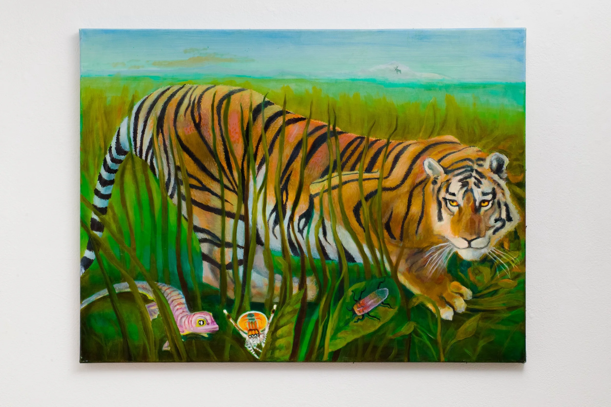 Land Inhabitants.  40x30 inches.  Oil, phosphorescent , iridescent, fluorescent paints on linen. 2025.