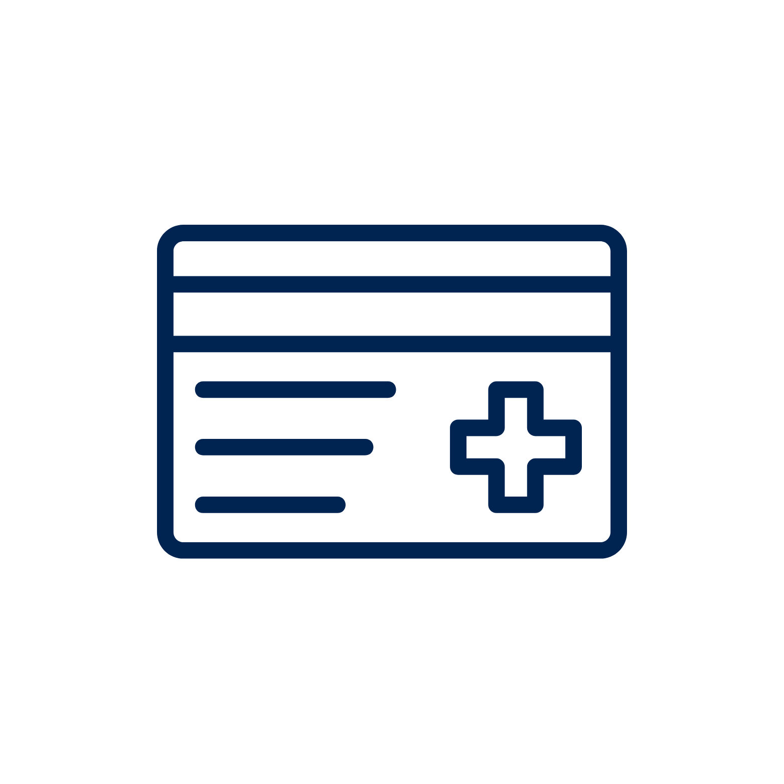 Outline of a medical prescription or health insurance card with a cross symbol.
