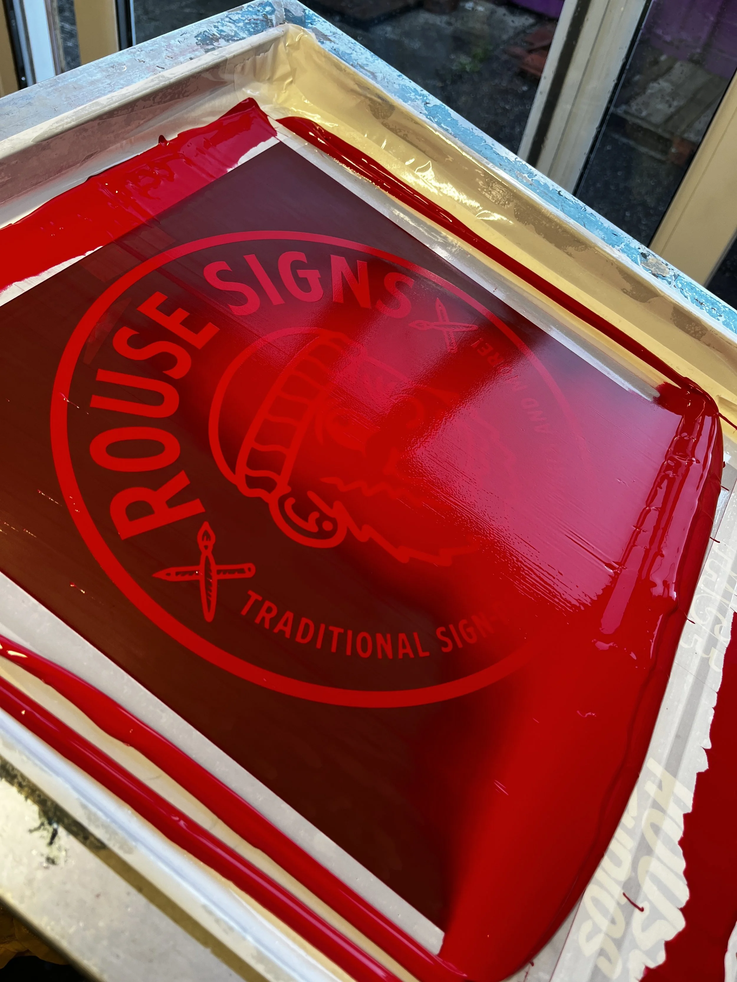 water-based ink being applied through screen printing stencil, Ancoats Manchester
