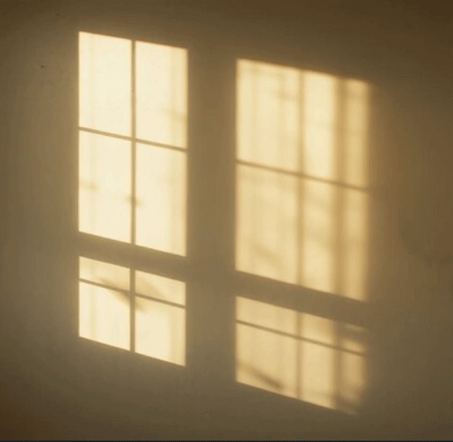 Sunlight passing through a window, casting its shadow onto a wall.