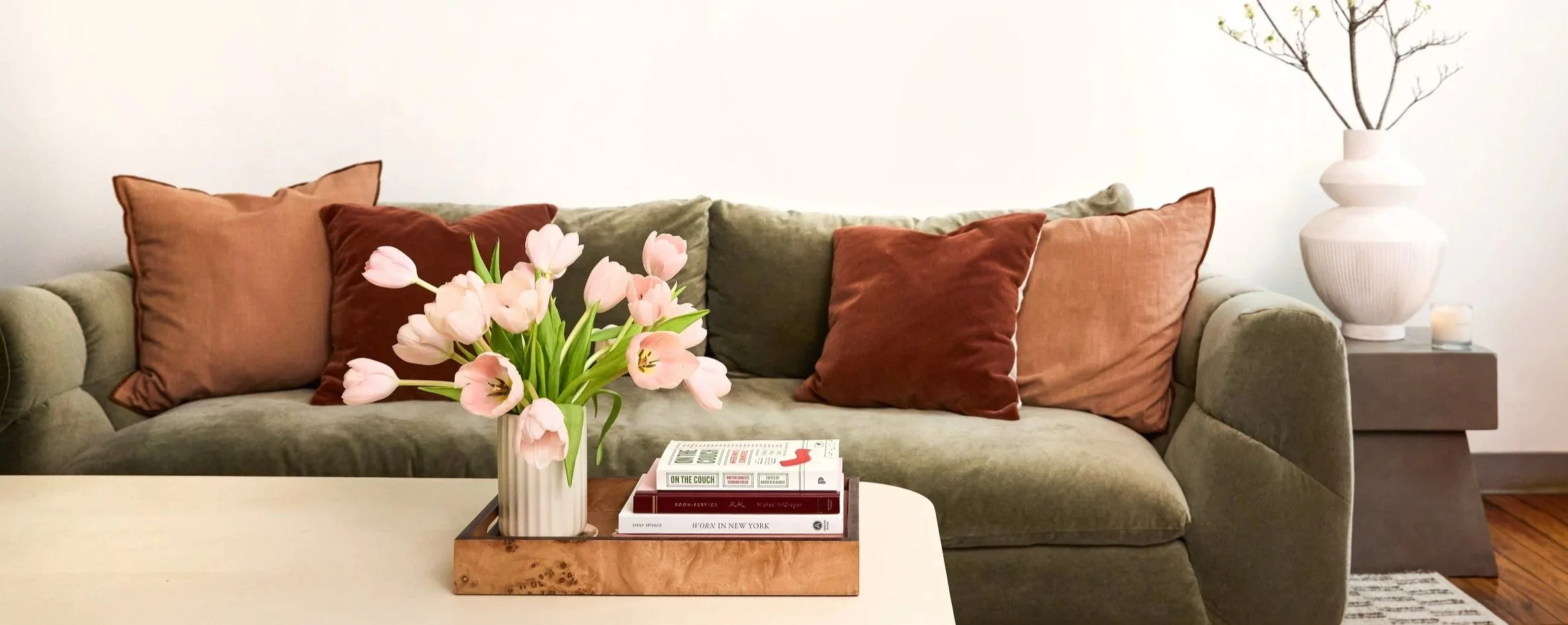 Psychotherapy office living room with tulips Union Square NYC in person therapy