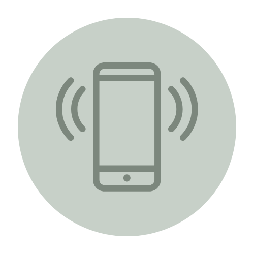Icon of a smartphone with signal waves on either side, indicating wireless communication or connectivity.