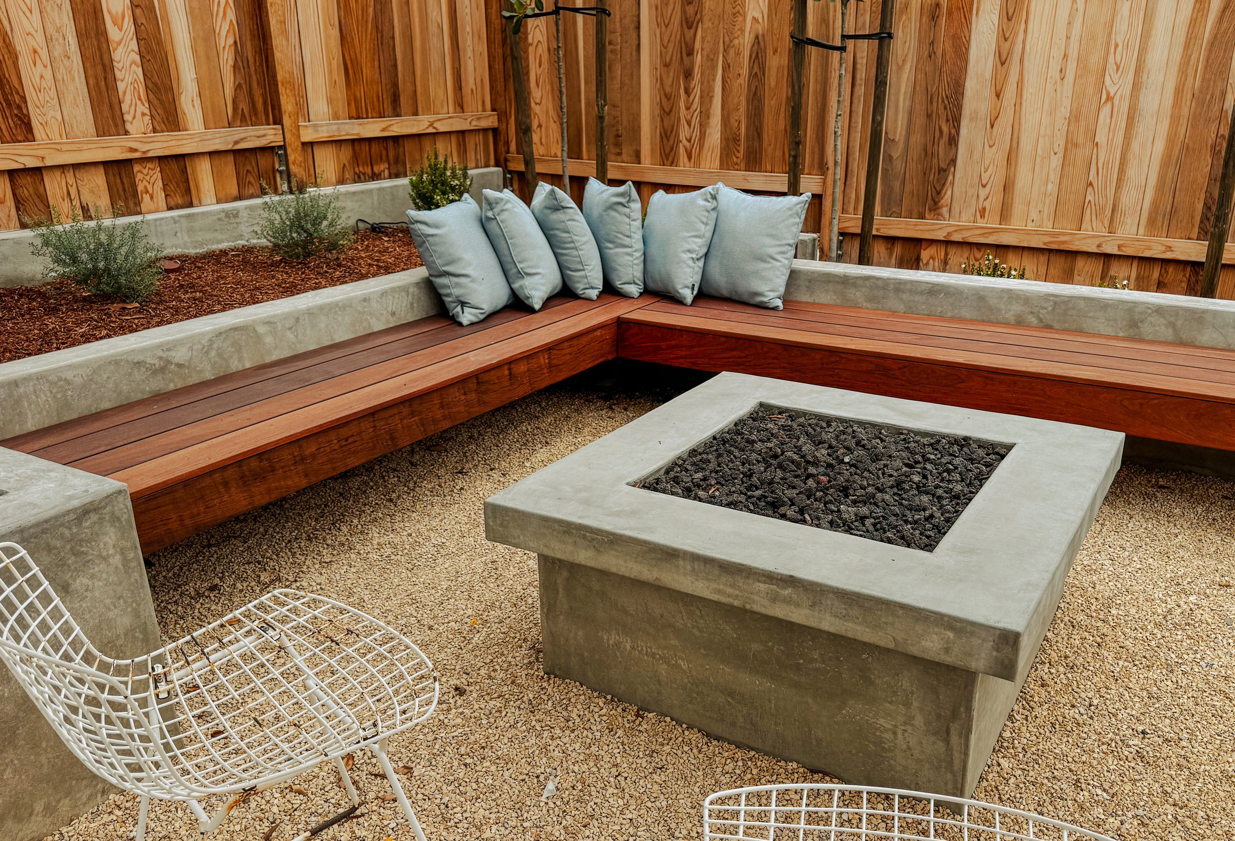 El Segundo Landscaping Transformation Back Yard Transformation Fire Pit Bench