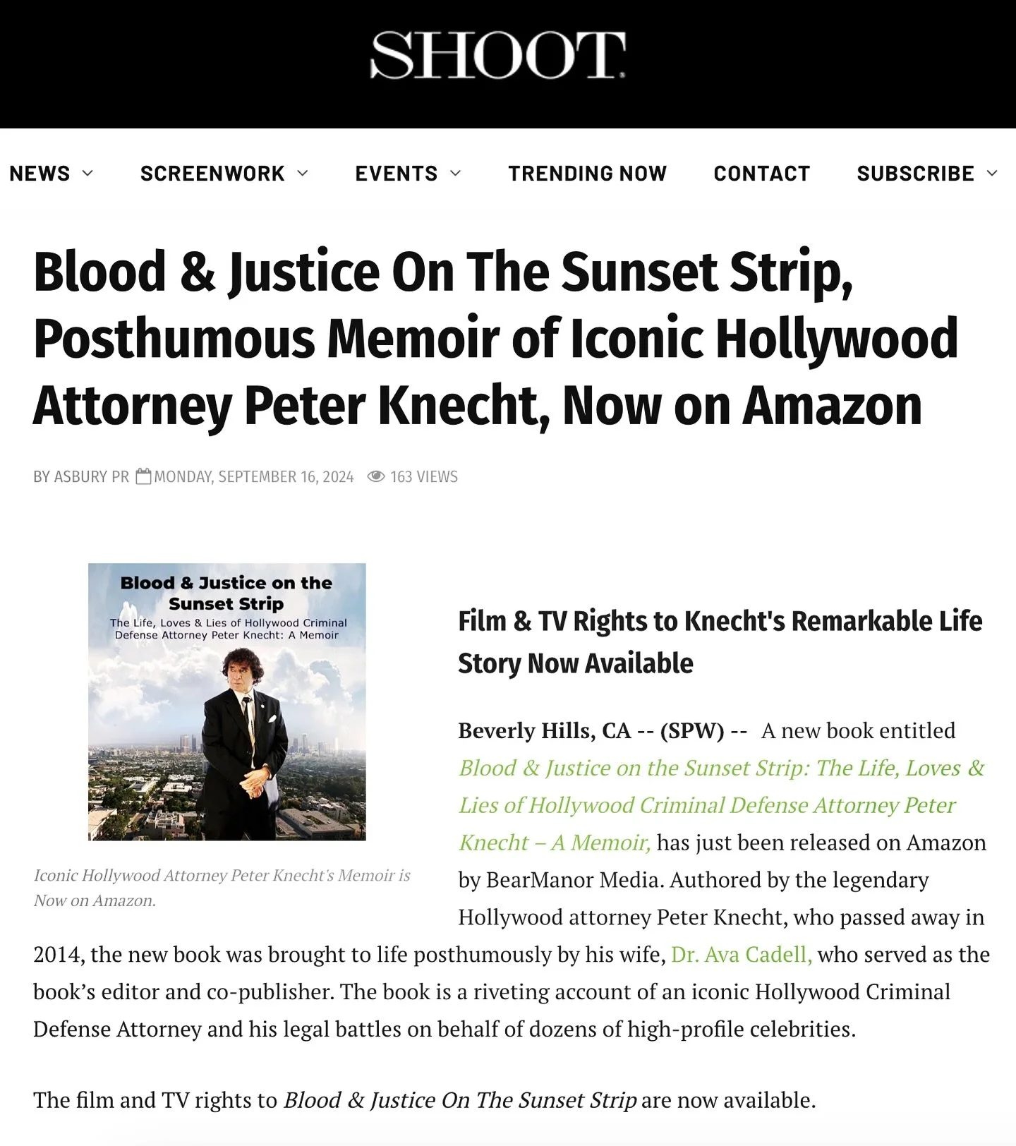Peter&rsquo;s book received a wonderful review by @shootonline &mdash; A direct quote from the article: 

&ldquo;The compelling narrative and dramatic real-life events chronicled in &lsquo;Blood &amp; Justice on the Sunset Strip&rsquo; are ripe for a