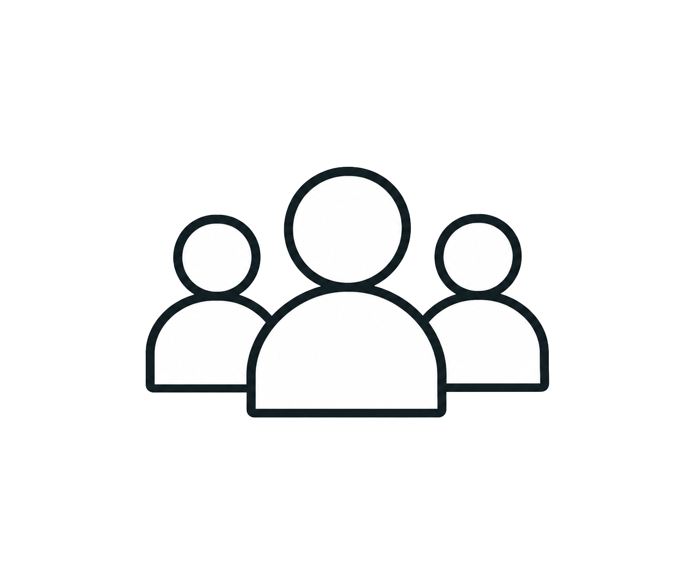 Outline icon of three people with a gray banner behind them, representing a group or community.