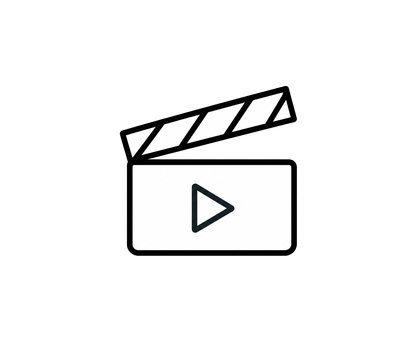 A graphic of a film clapboard with a play button in the center, symbolizing video or film production.