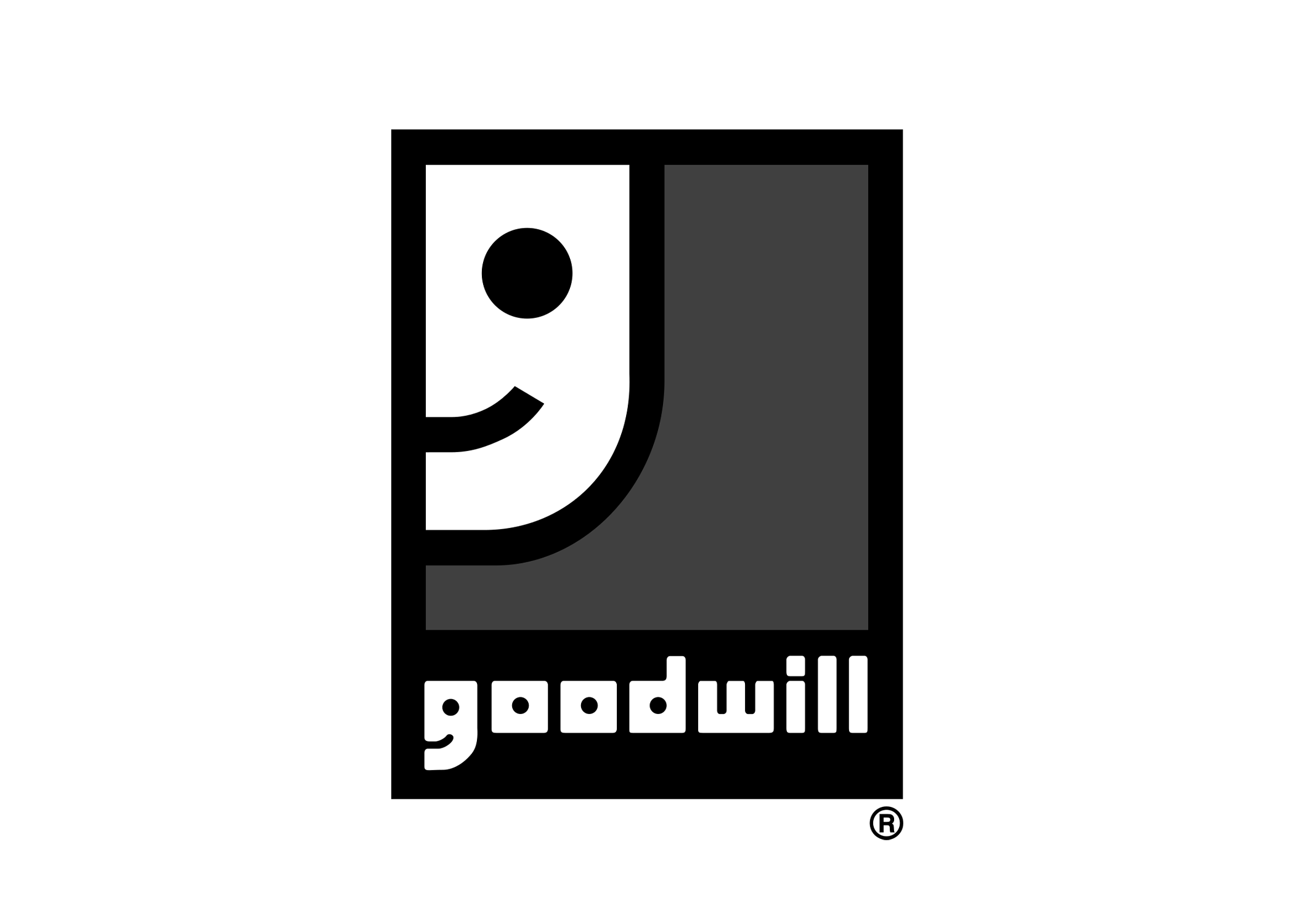 A black background featuring a logo with a stylized smiling city skyline above the words 'goodwill' and Arabic script below.