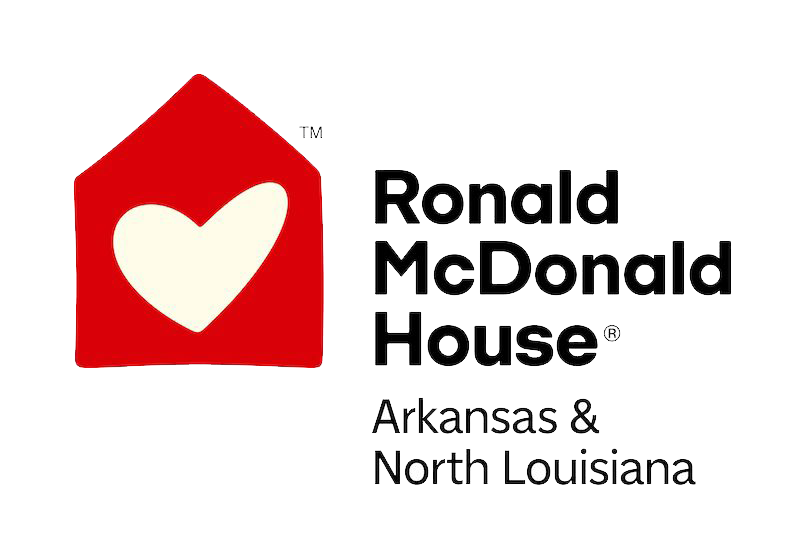 Ronald McDonald House logo with a red house icon containing a white heart and black text that reads 'The Ronald McDonald House Arkansas & North Louisiana'