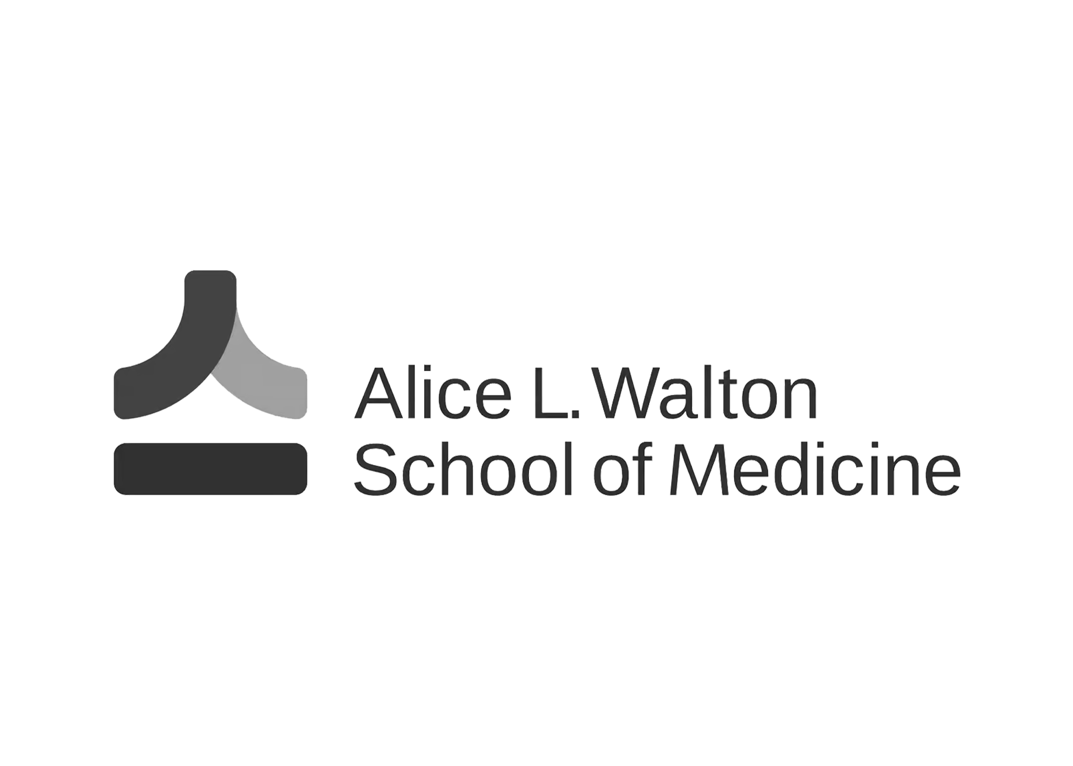 Logo for Alice L. Walton School of Medicine featuring a stylized design and text.