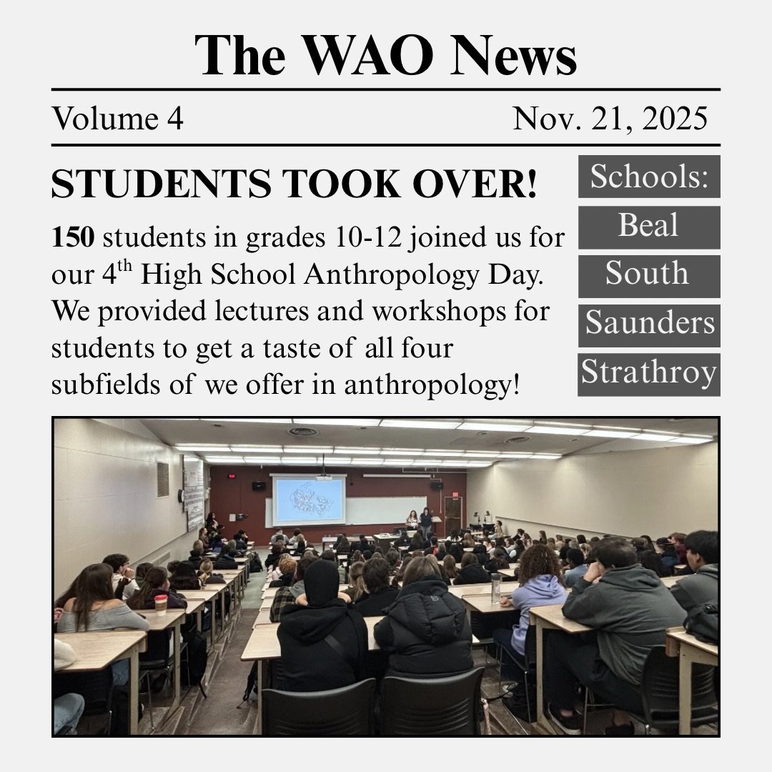 Good afternoon everybody!! Yet another incredible year for the books!

A few weeks ago, November 21st, Outreach held our annual High School Anthropology Day. This is our biggest event of the year, with various districts and schools attending a day of