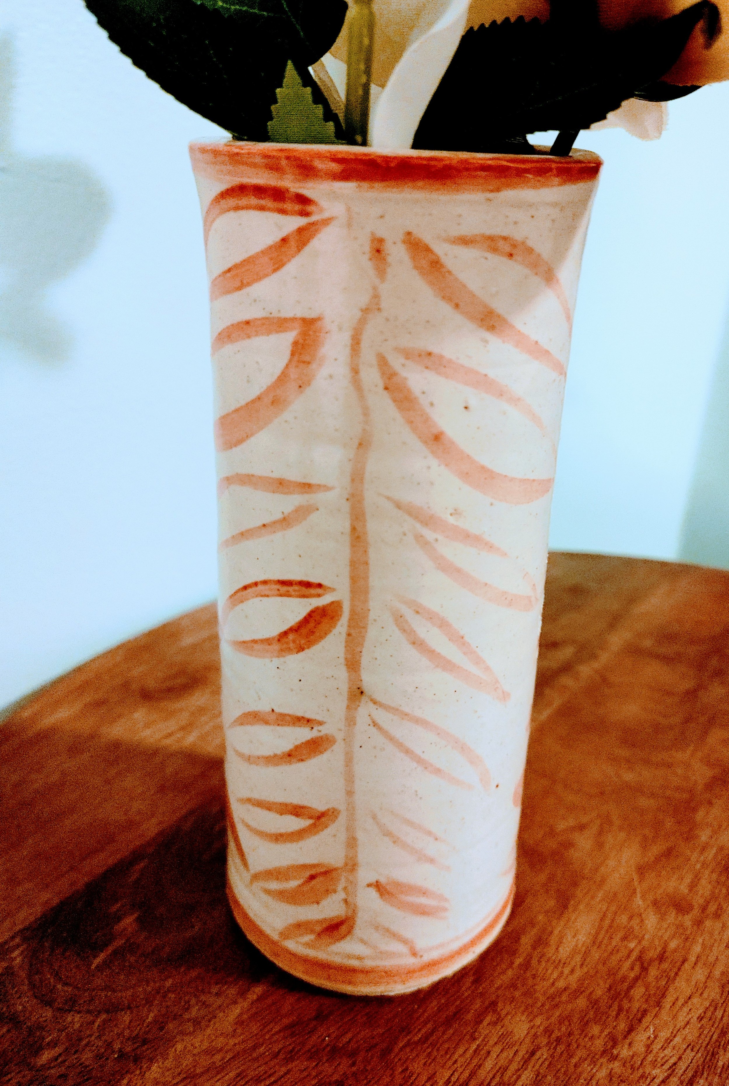 Pink Leaf Glazed Ceramic Vase