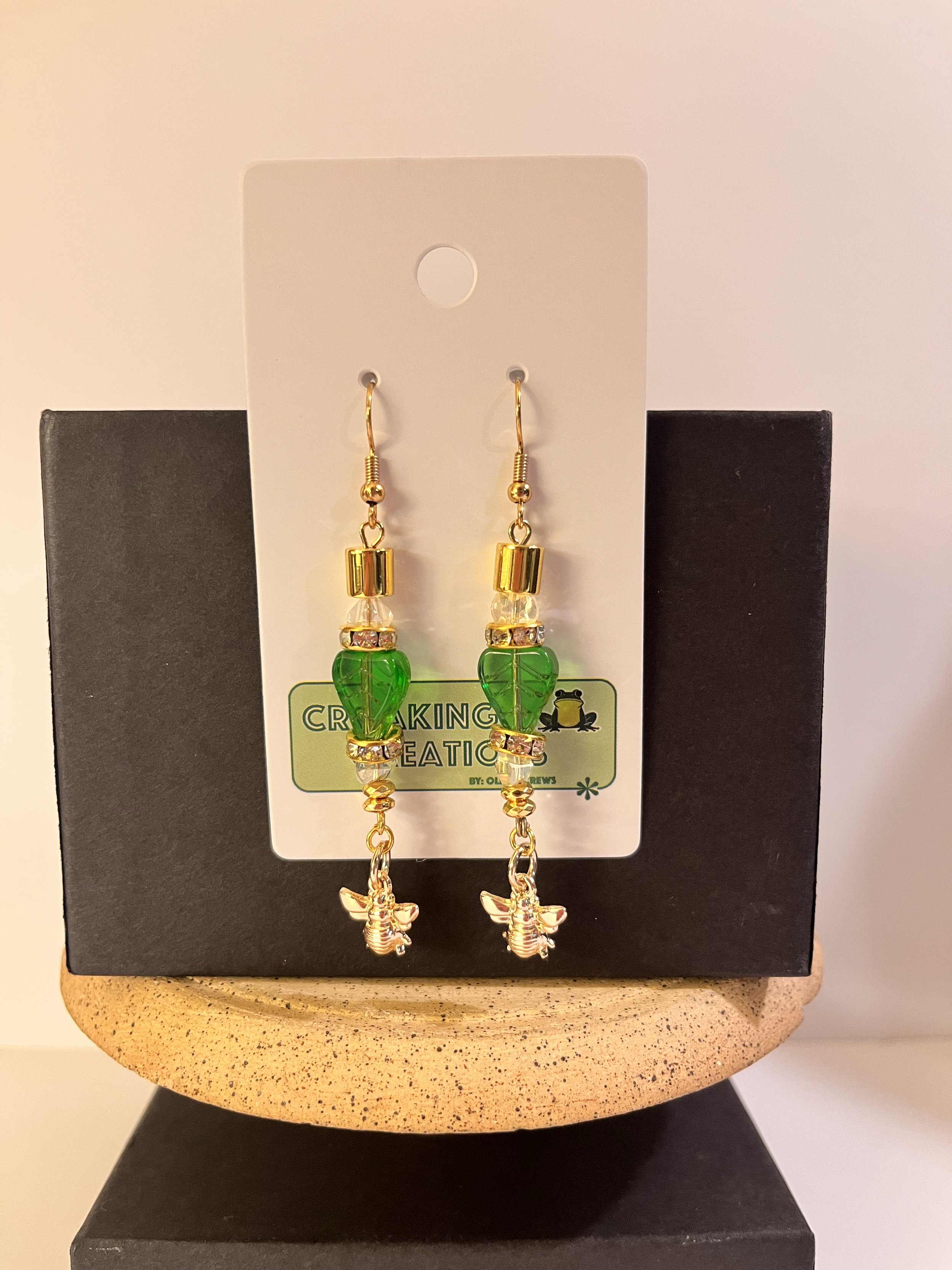 Leaf and Bee Drop Earrings