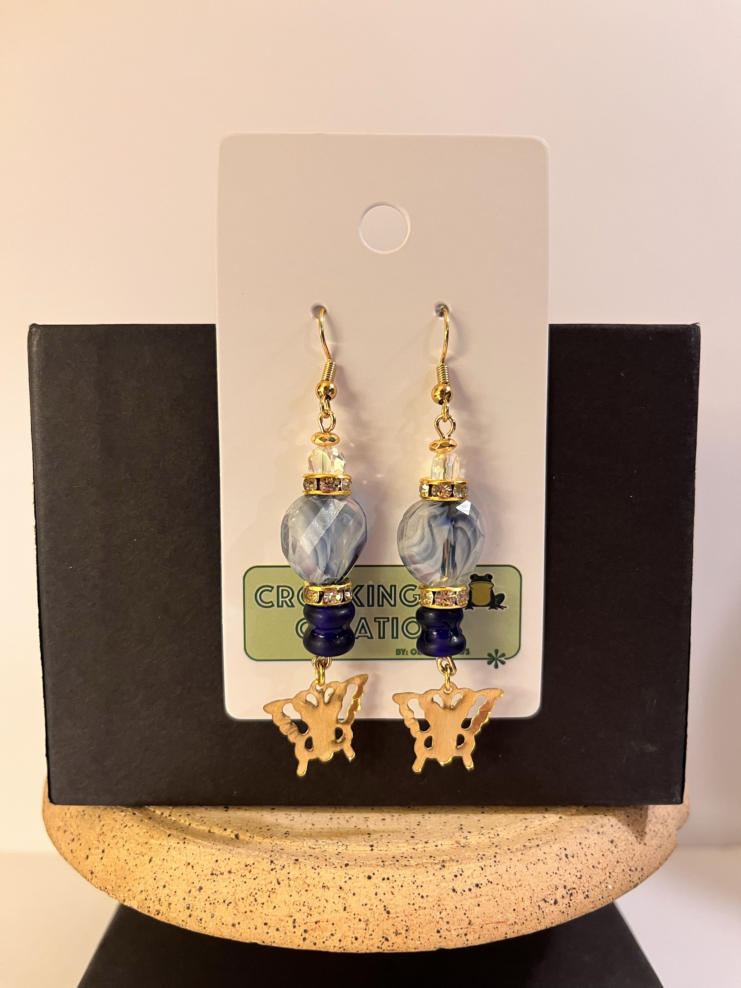 Blue and White Butterfly Drop Earrings