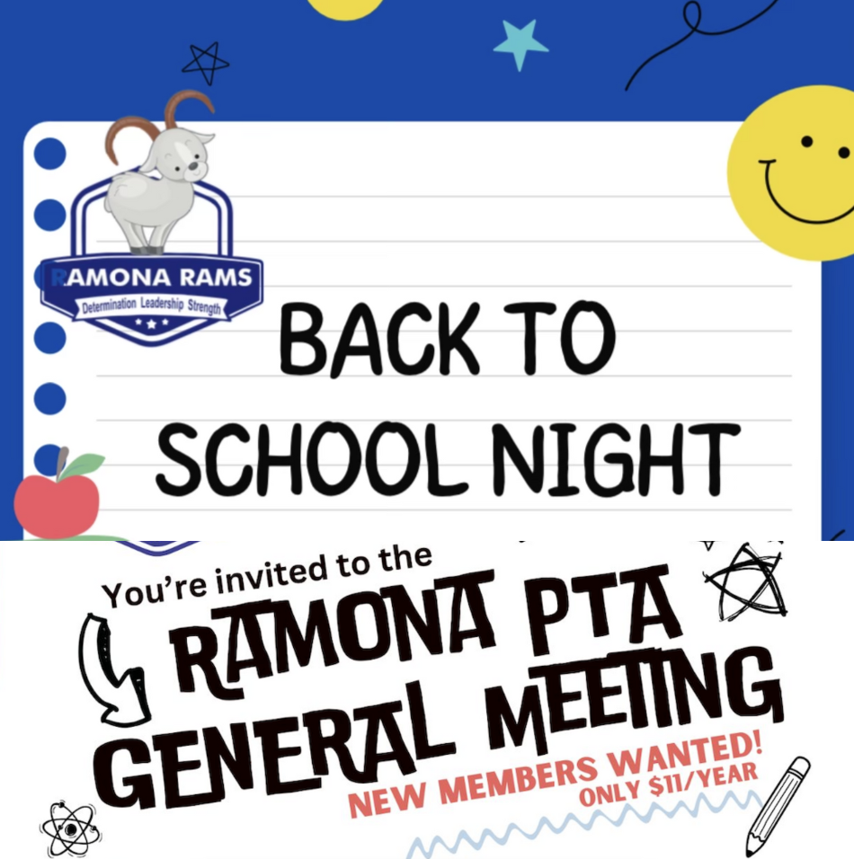 Back to School Night &amp; Ramona PTA General Meeting