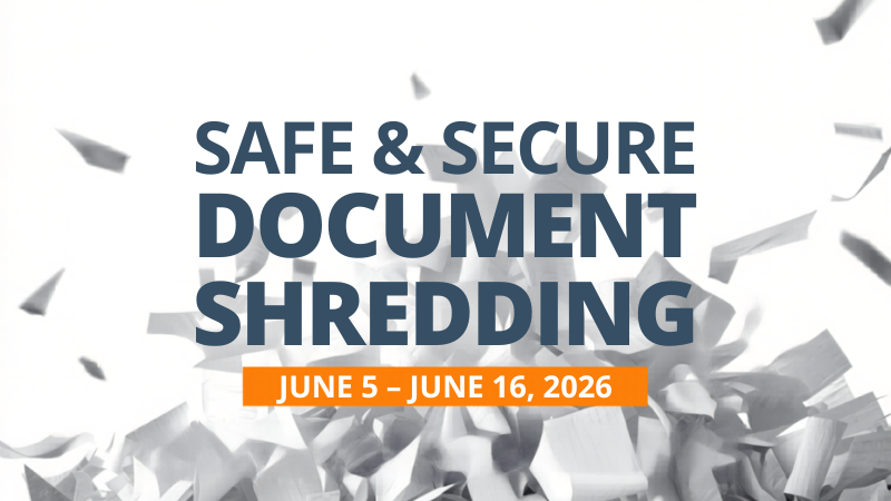 Image of shredded paper announcing a shredding event.