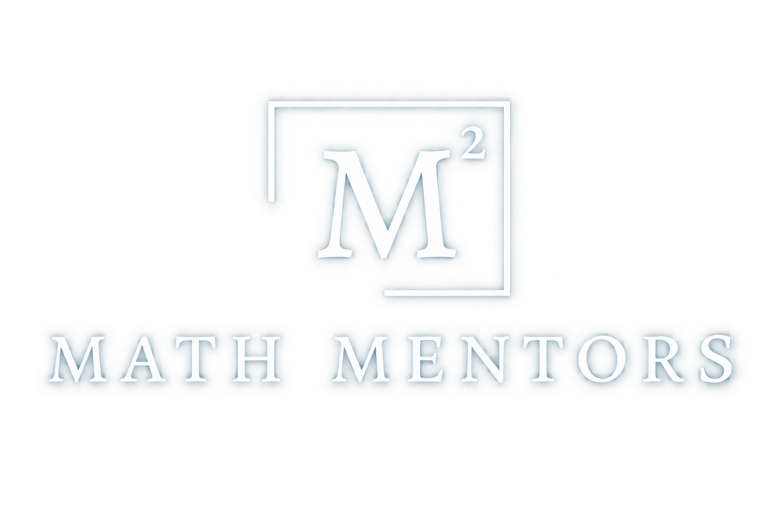 Logo with a large 'M' and a small '2' inside a square outline, with the words 'Math Mentors' below in white text on a dark background.