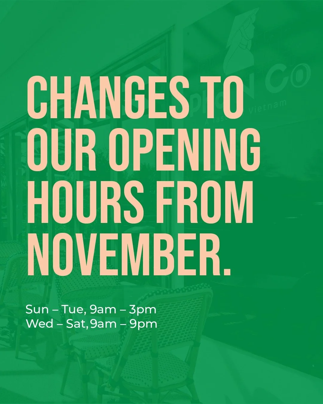 One month in, and we&rsquo;re still finding our groove! To make sure we&rsquo;re at our best for you, we&rsquo;re adjusting our hours starting today, 4 Nov:

⏰ Sun &ndash; Tue, 9am &ndash; 3pm
⏰ Wed &ndash; Sat, 9am &ndash; 9pm

📍372 Rosedale Road

