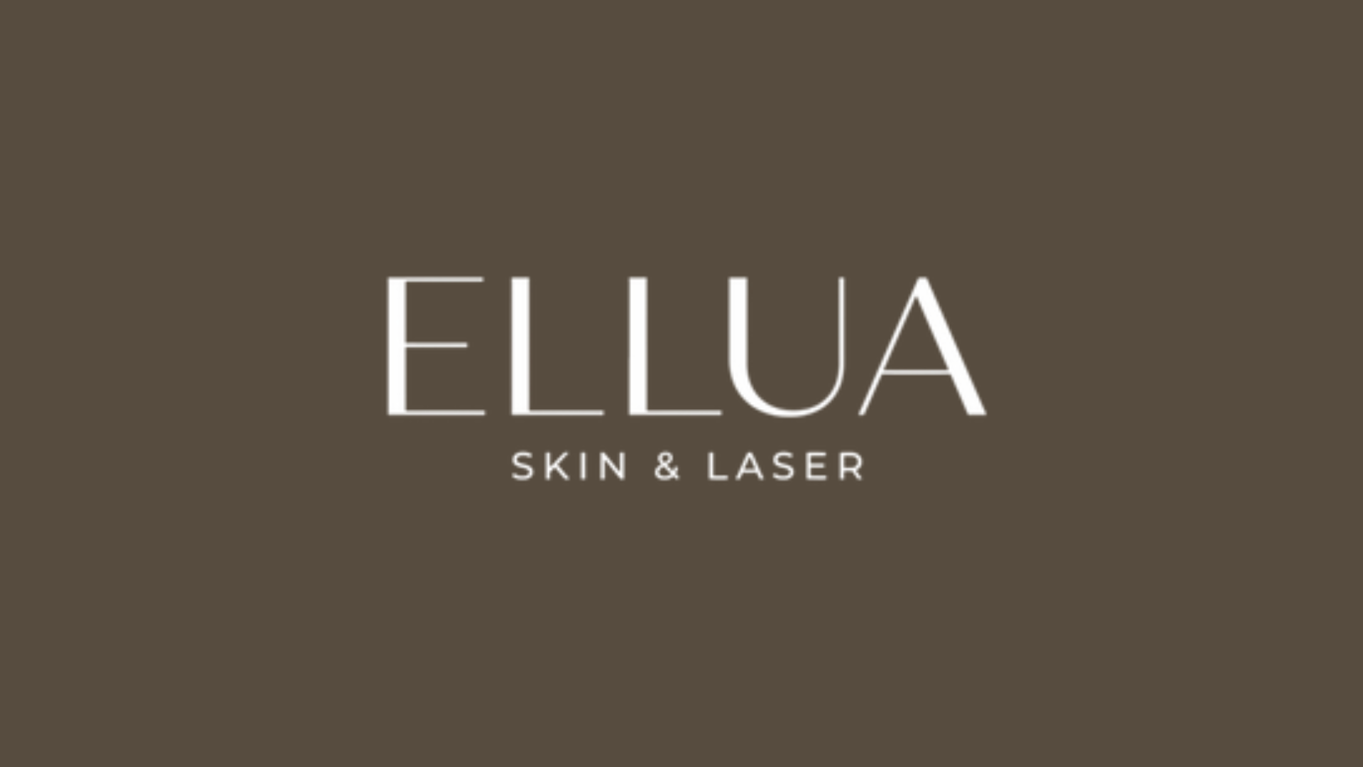 Logo for Ellua Skin & Laser clinic with beige background and white text.
