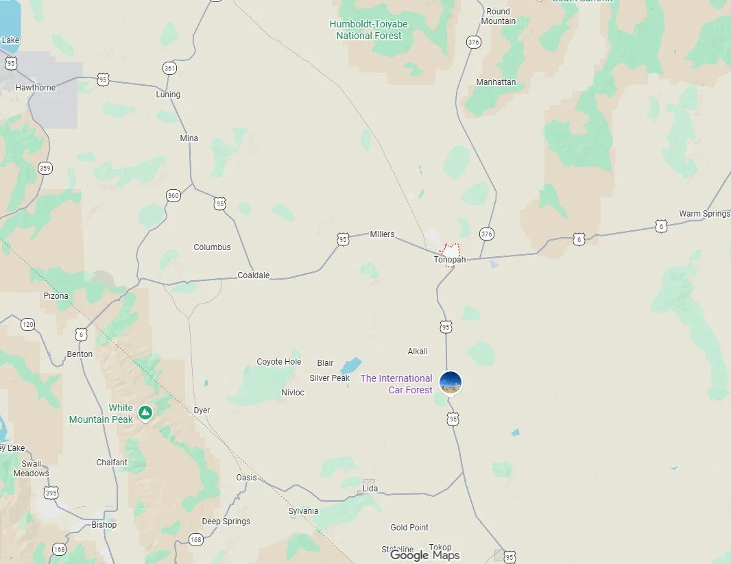 Map of the Tonopah region in Nevada highlighting exploration areas and the location of Unhinged Geology's Field Office