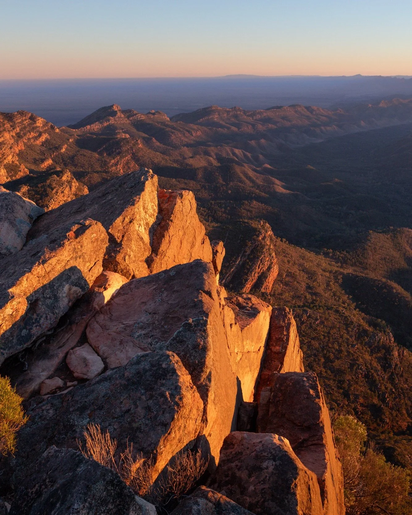 Sunset atop St Mary&rsquo;s Peak in the Flinders Ranges. I camped at the summit after sunset and enjoyed the spectacularly isolated evening watching the stars. These mountain ranges are so interesting to look at, twisting through the landscape with o