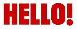 The word 'HELLO!' in bold red letters on a white background.