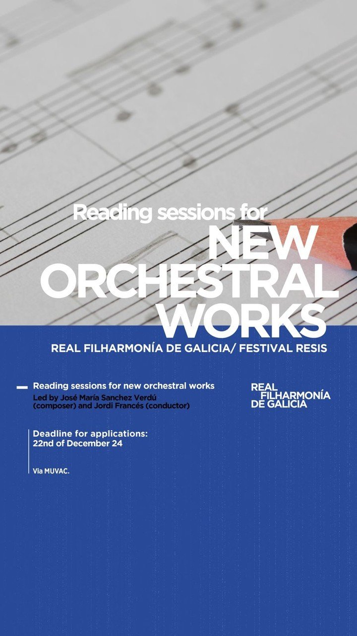 ☝ Attention composers! We want your scores!

👉At Real Filarmon&iacute;a de Galicia we're doing a week of reading sessions for new orchestral works. A few days of rehearsals and a final concert led by Jos&eacute; Maria Sanchez Verd&uacute; and Jordi 