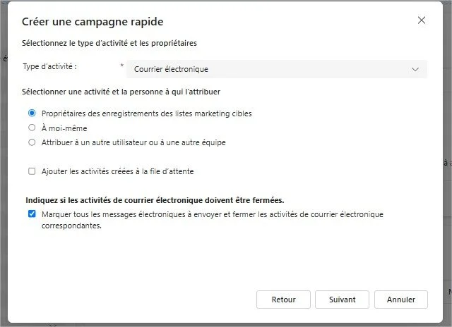 Paramétrage campagne Rapide