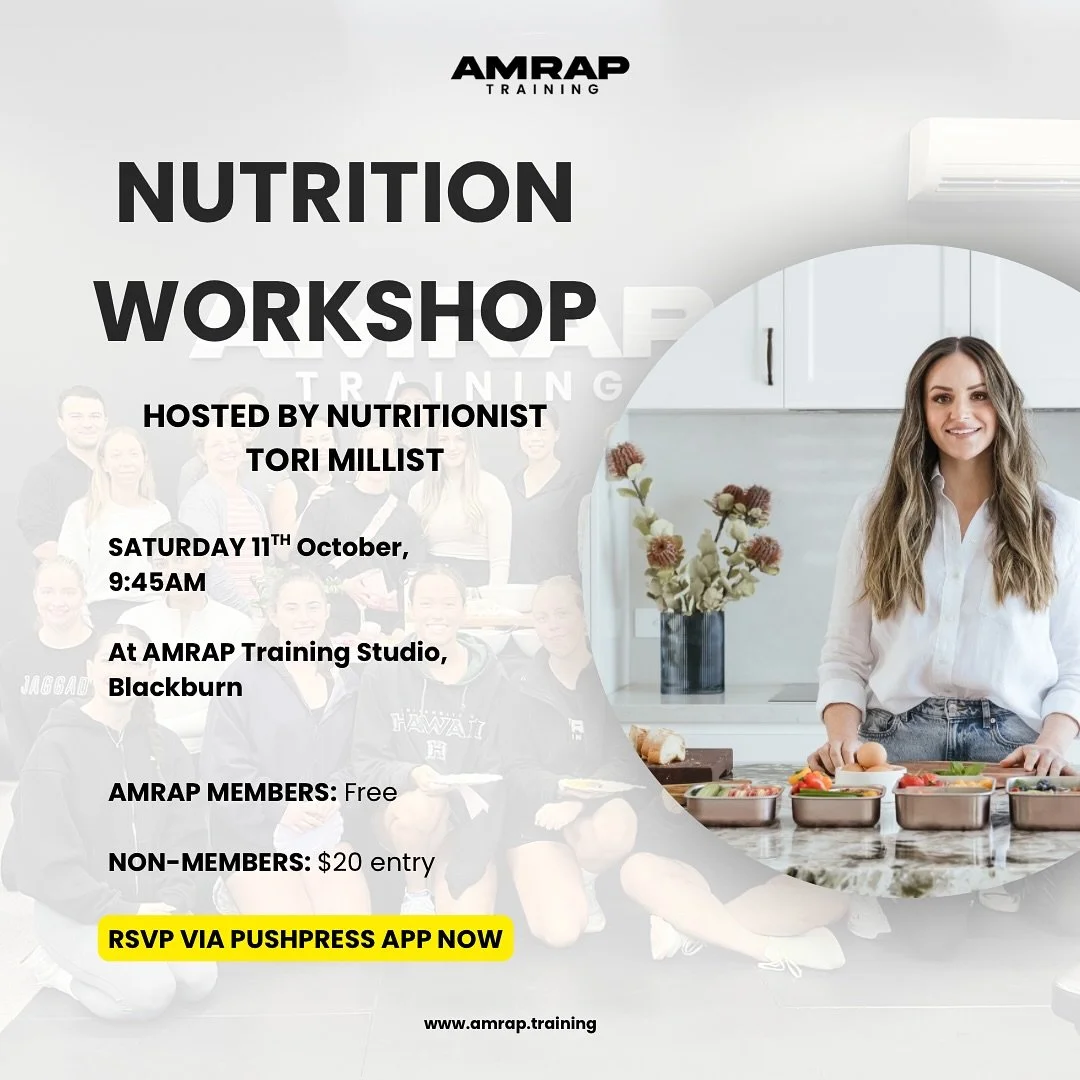 Fuel Your Goals Starts With Food 🍴

Reminder !! 
This Saturday, October 11th &mdash; join us at AMRAP Training Studio, Blackburn for our Nutrition Seminar kicking off at 9:45am!

We&rsquo;ll be diving deep into:
🥦 How to fuel your training and reco