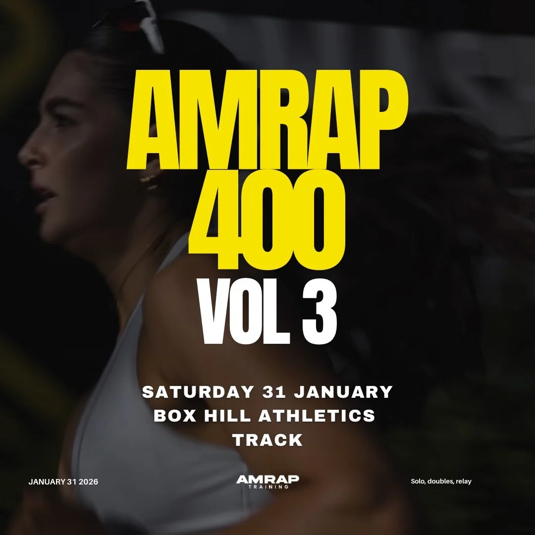 AMRAP 400 VOL 3 &ndash; EVENT DAY INFO 🚨

Athletes, it&rsquo;s go time.
Please read carefully and find your wave time 👇

⏰ Briefing: 6:45am sharp
🚀 First wave: 7:00am
📍 Where: Box Hill Athletics Track
📅 When: Saturday 31st January 2026

➡️ Pleas