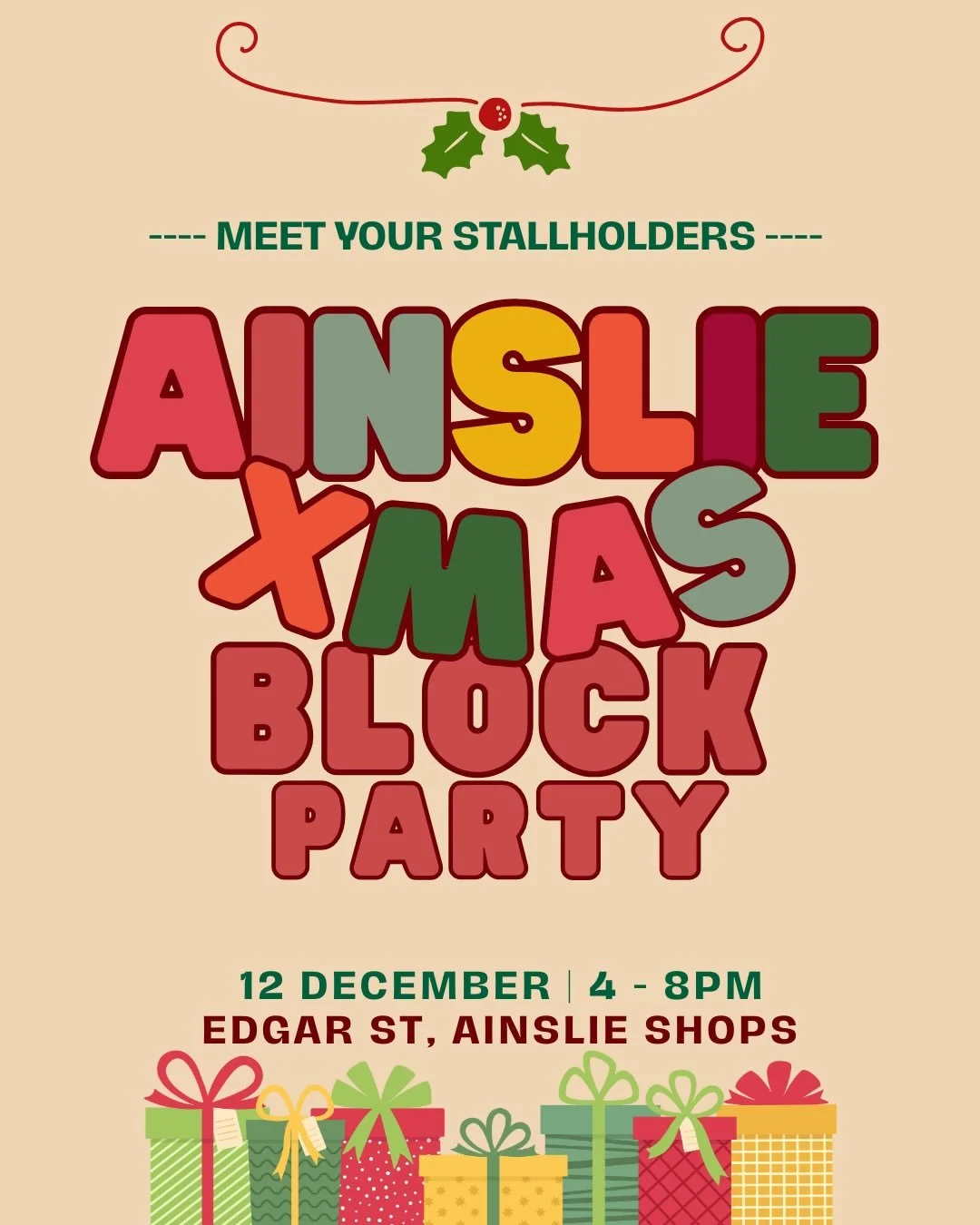 Meet your Stallholders for our annual Ainslie Christmas Block Party! 🎁

We have an array of talented local art, craft and handmade stalls - including a range food and entertainment. 🎄🛍

Entertainment &amp; Food
☆ The Canberra Chordsmen Choir
☆ Mad