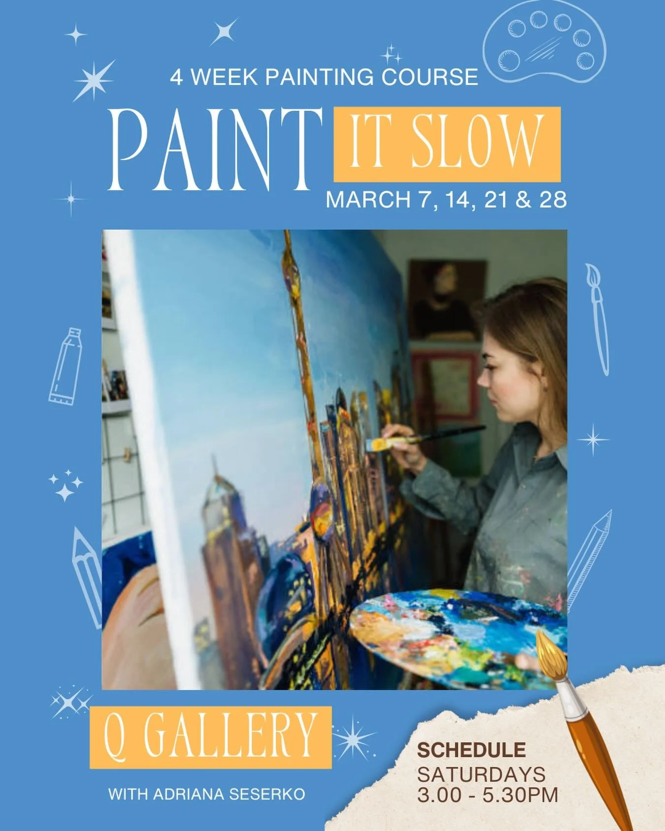 Coming this March: Paint It Slow 👩&zwj;🎨✨

Paint It Slow is an invitation to step away from rushing and productivity. Over four weeks, you will work on one major painting, allowing it to develop slowly and intuitively with guidance from Adriana Ses