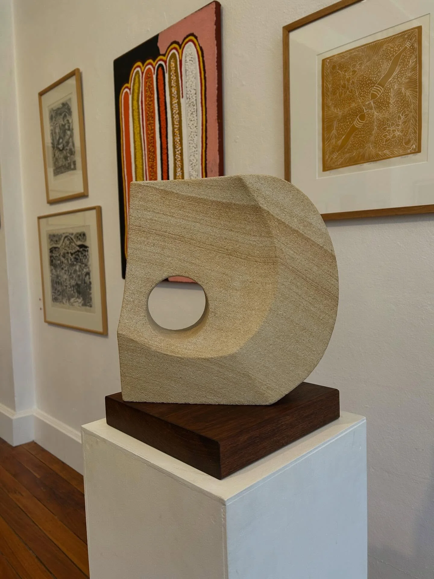 &ldquo;Homage to Hepworth&rdquo; by Tina Bain 2025
Sandstone 30h x 30w x 13 d including base 
$3300